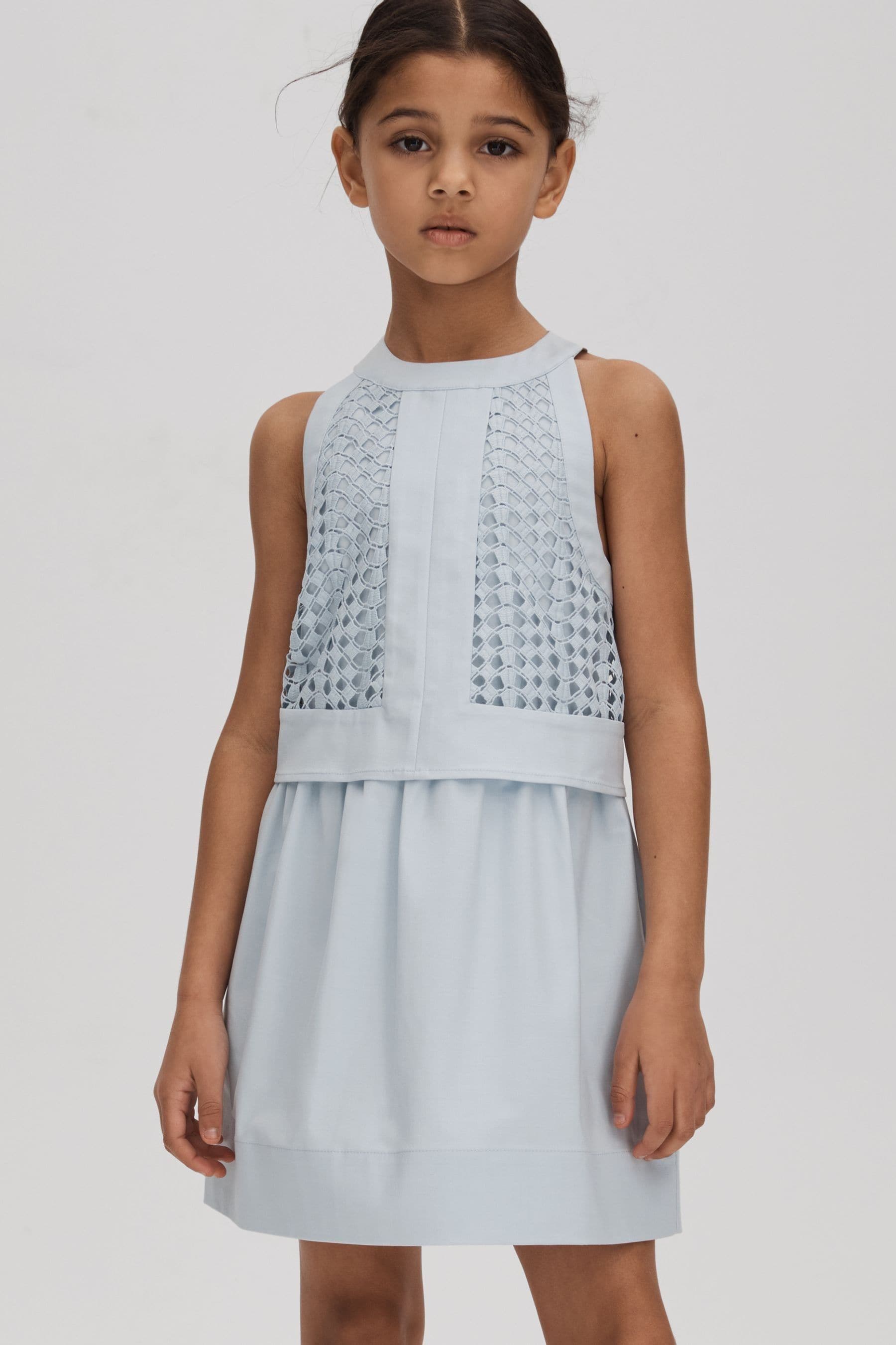 Shop Reiss Eden - Blue Junior Embroidered Halter Neck Dress, Age 4-5 Years