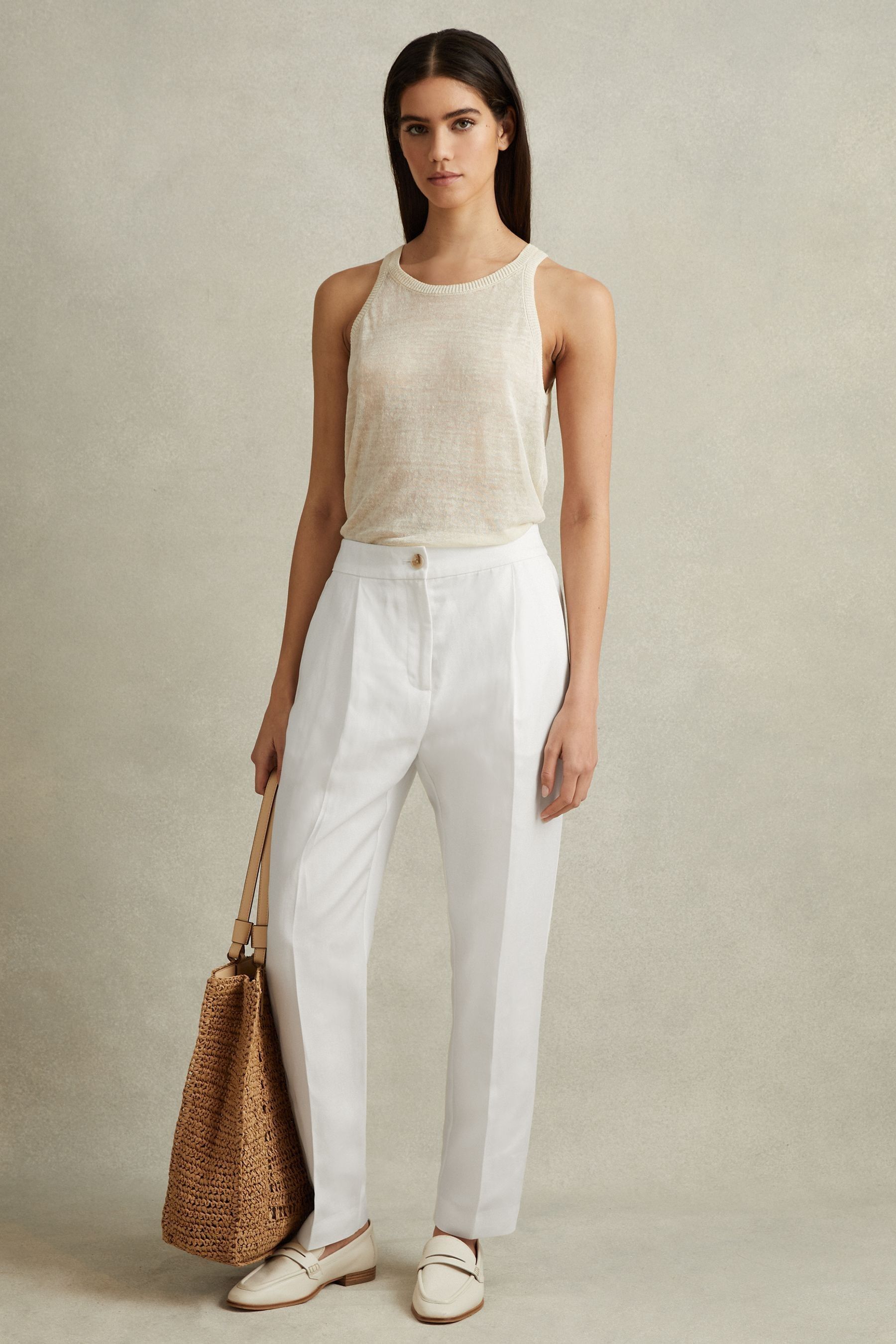 Reiss White Farrah Tapered Suit Trousers With Tencel™ Fibers In White