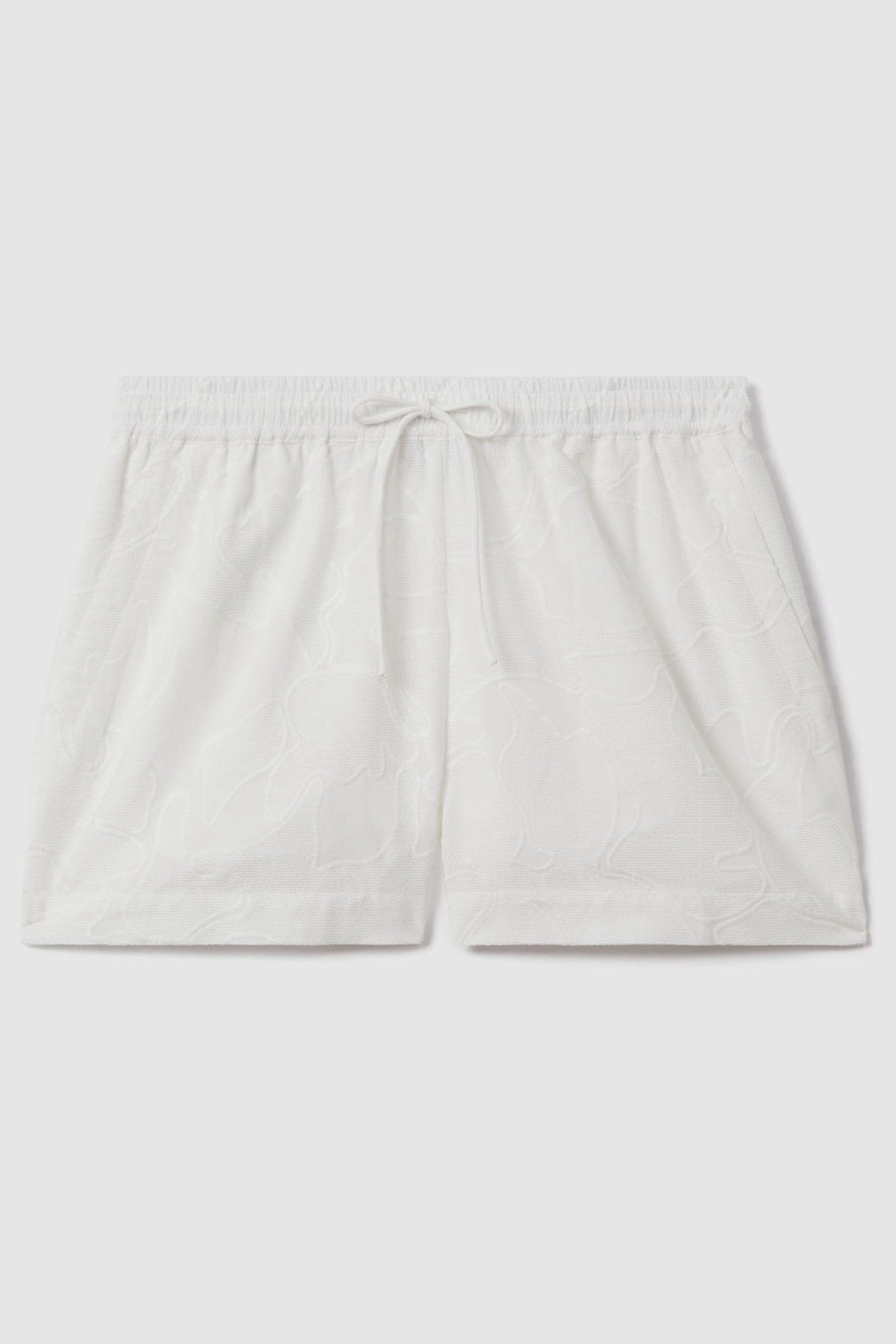 Reiss Nia Drawstring Shorts Cotton Embroidered, White Size: 6