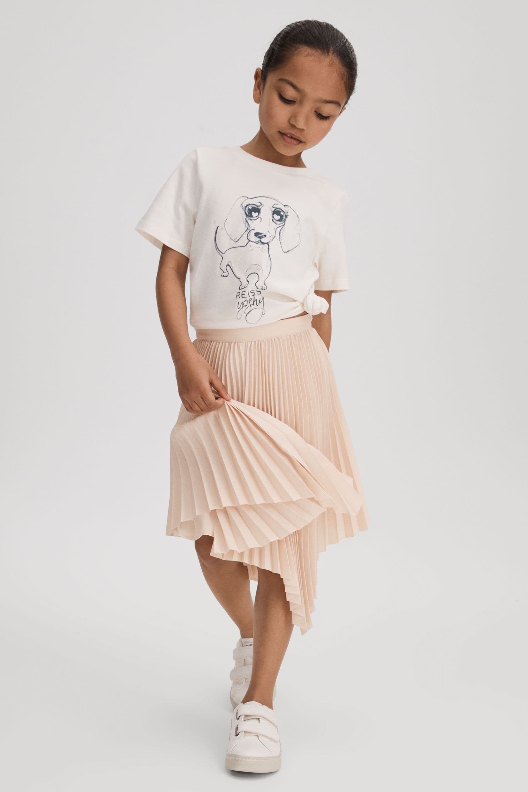 Reiss Kids' Azalea - Pink Junior Pleated Asymmetric Skirt, Age 6-7 Years