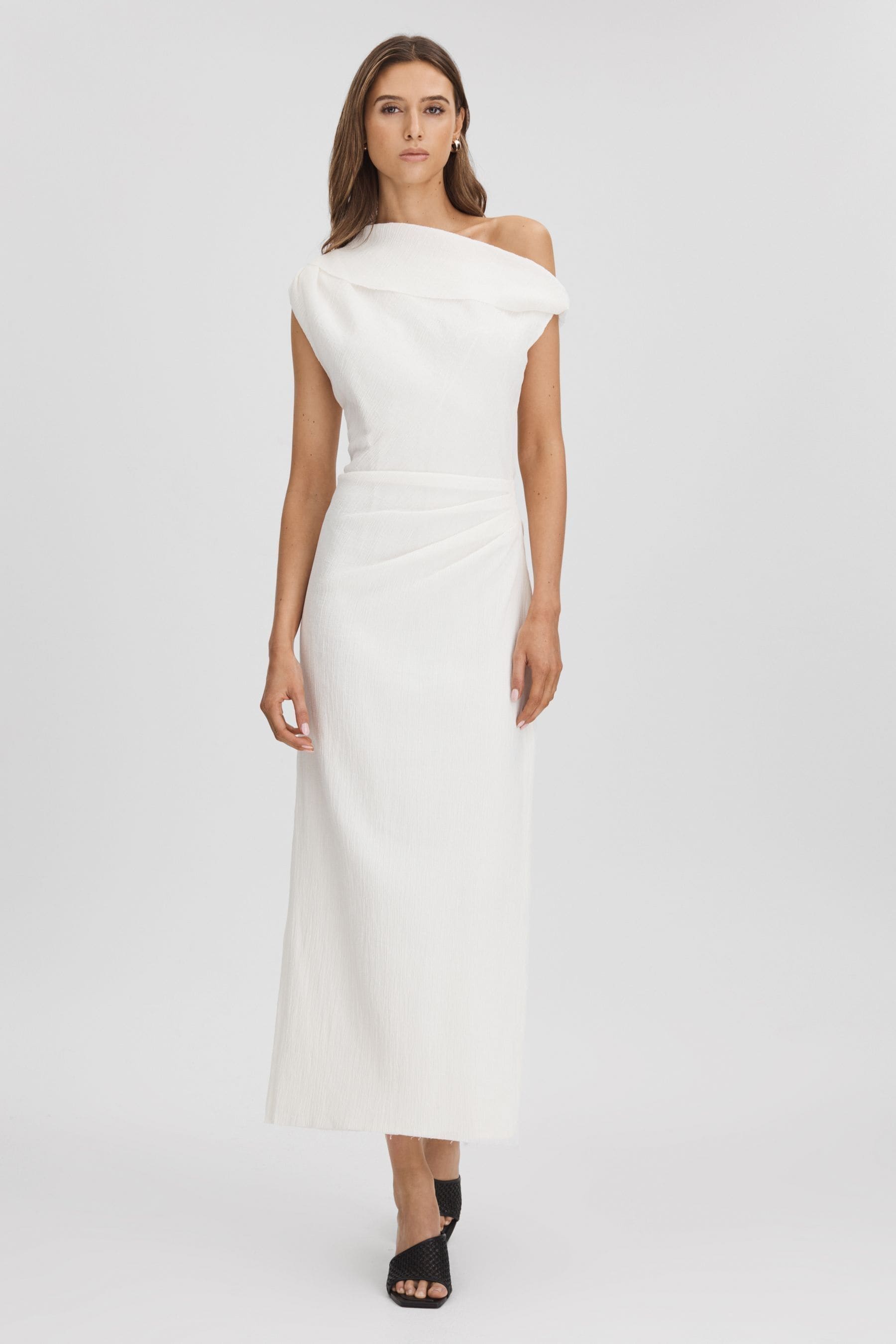 Shop Anna Quan Textured Off-the-shoulder Maxi Dress In White
