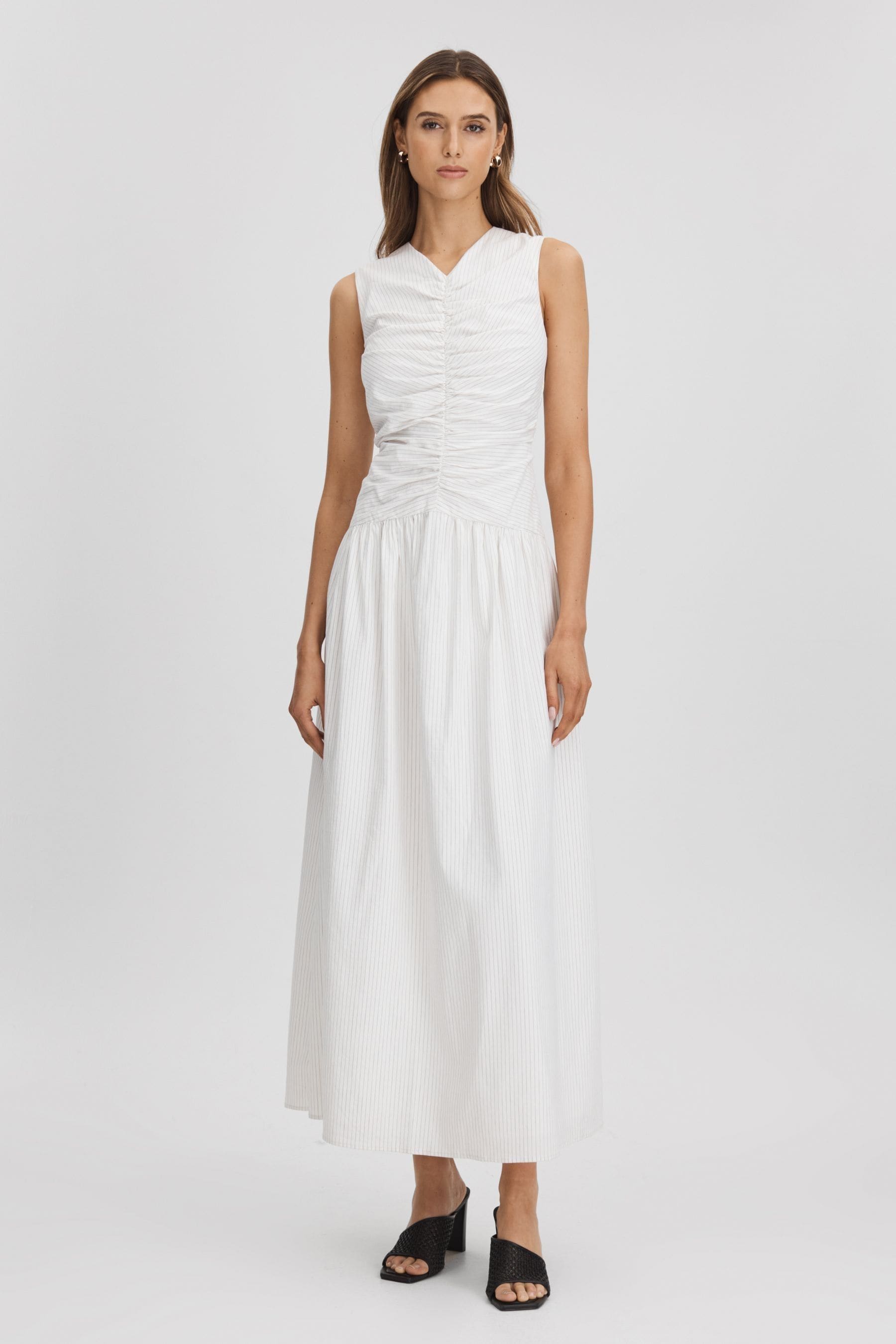 Shop Anna Quan Ruche Maxi Dress In White Stripe