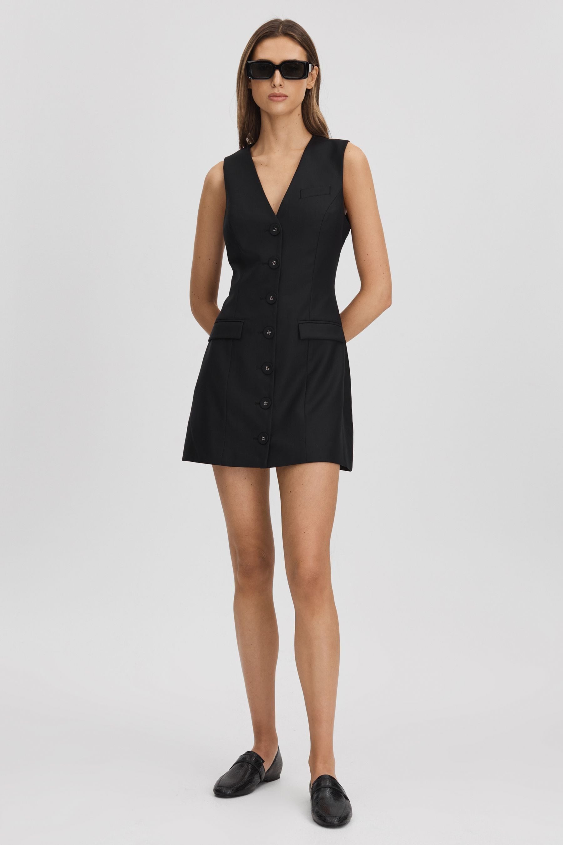 Anna Quan Single Breasted Mini Dress, Black, 6