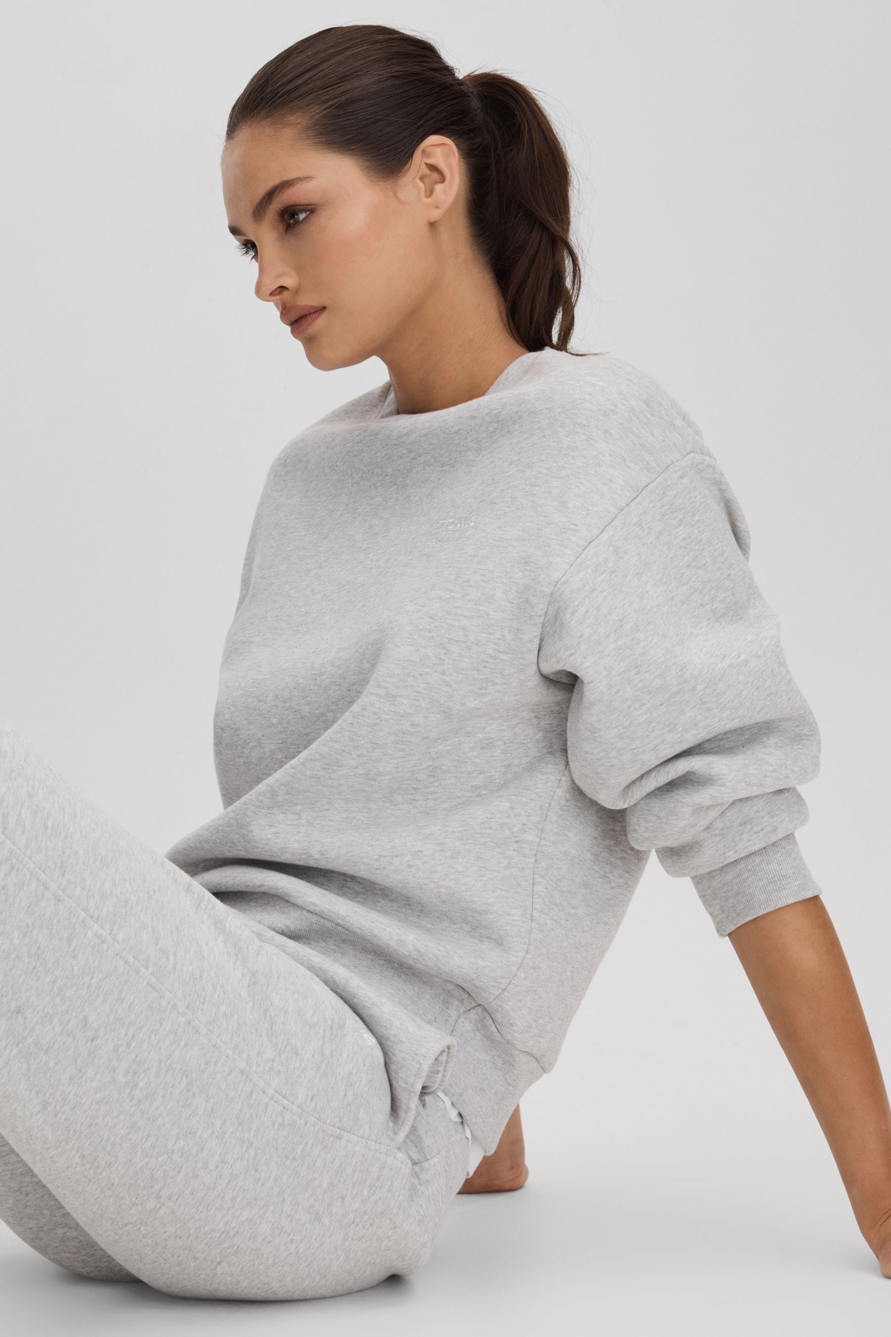 7 Days Active Cotton Crew Neck Sweatshirt In Heather Grey