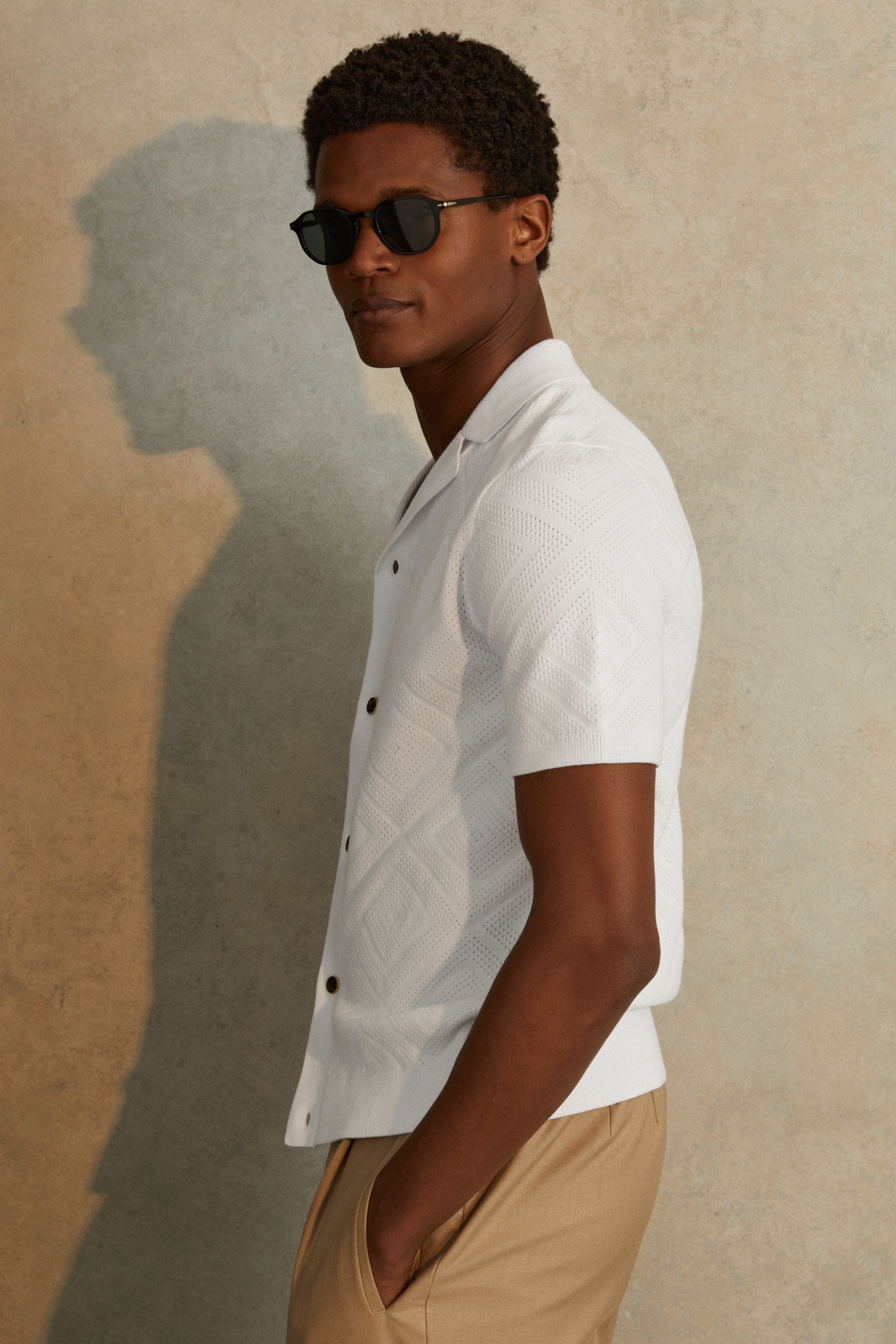 Shop Reiss White Biarritz Cotton Cuban Collar Shirt