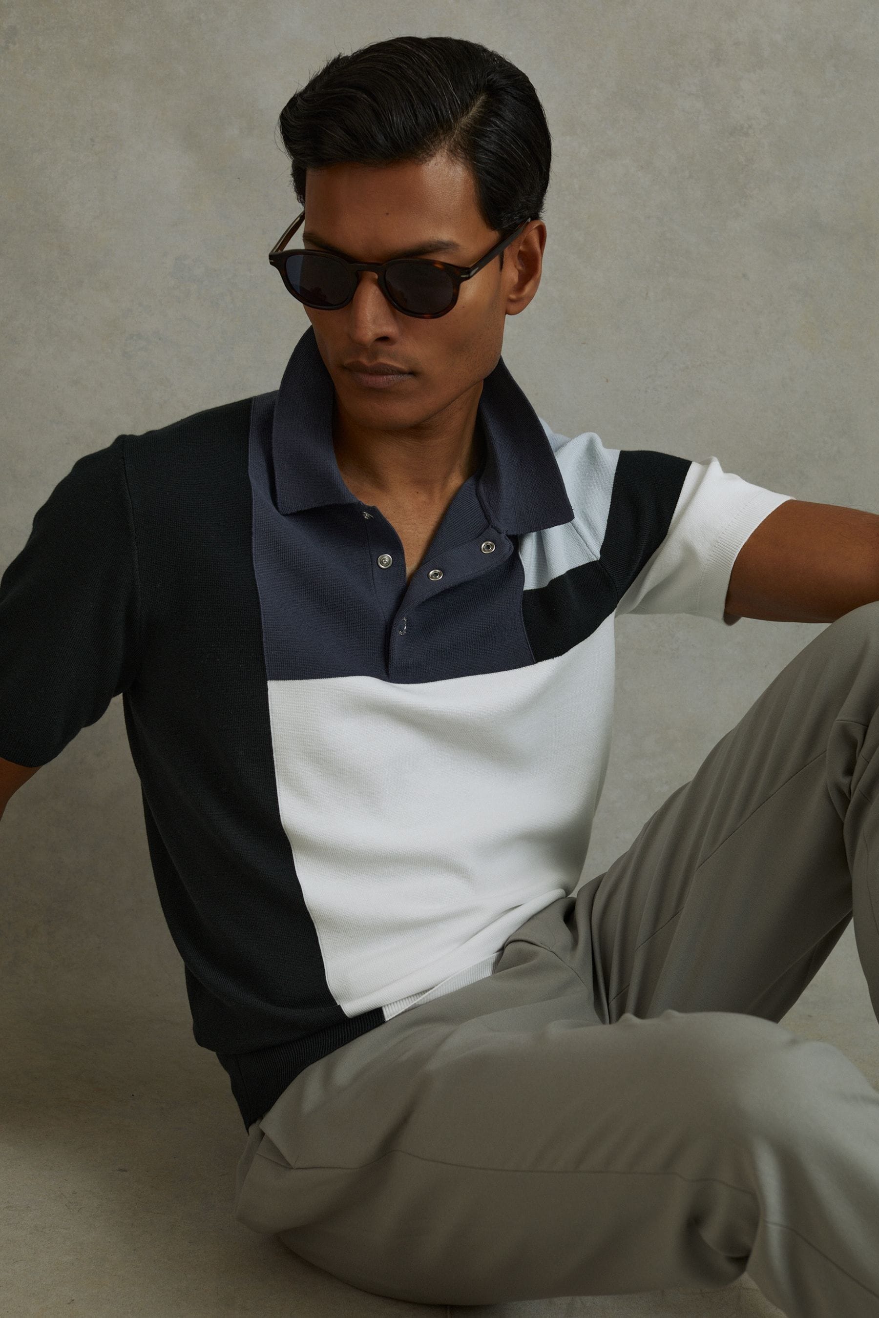 Reiss Blue Multi Colourblock Polo Shirt, XS