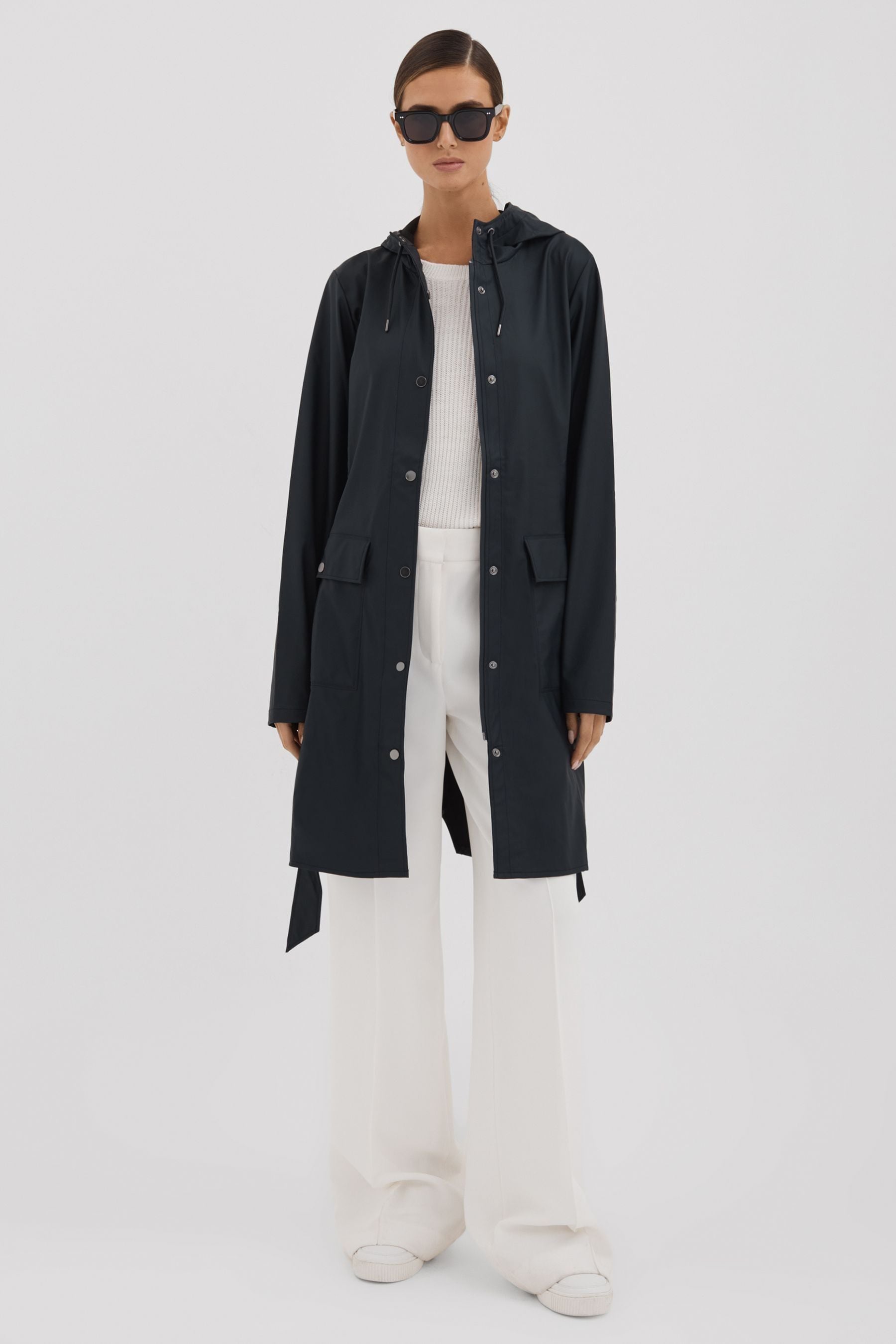 Rains Belted Raincoat In Navy