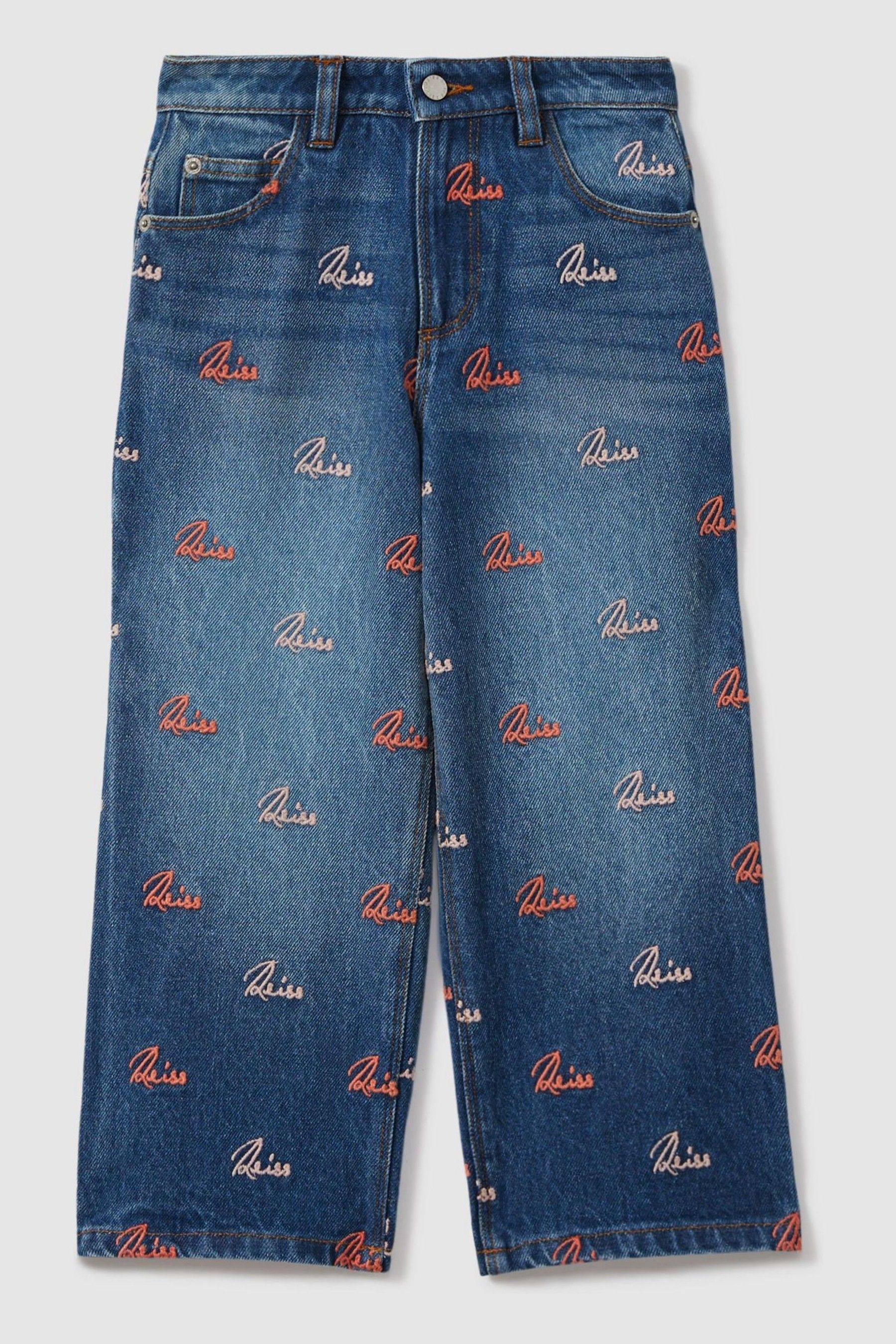Reiss Blue 9-13 Yrs Relaxed Embroidered Logo Jeans In Blue