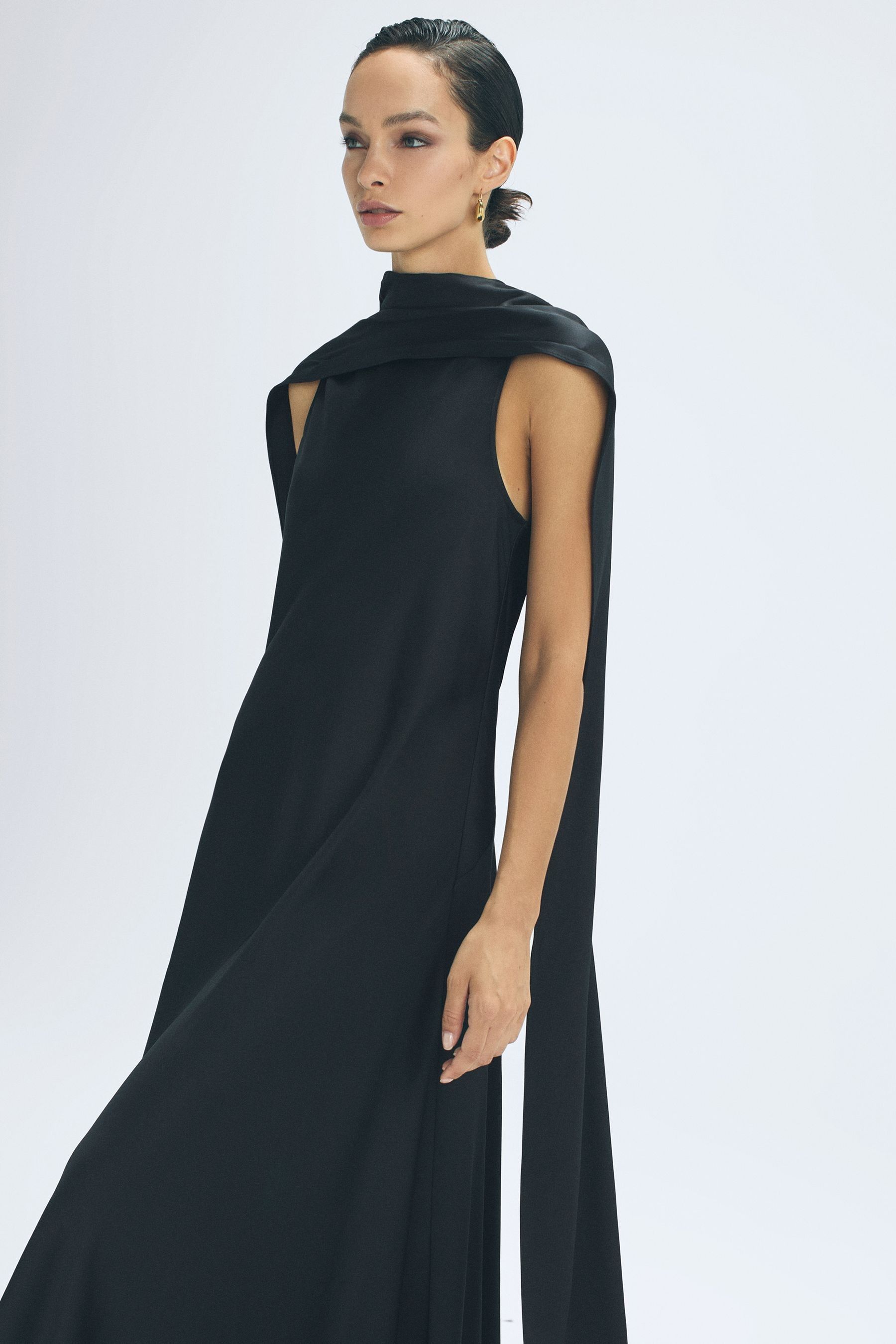 Reiss Keira - Black Atelier Duchess Satin Cape Maxi Dress, Us 6