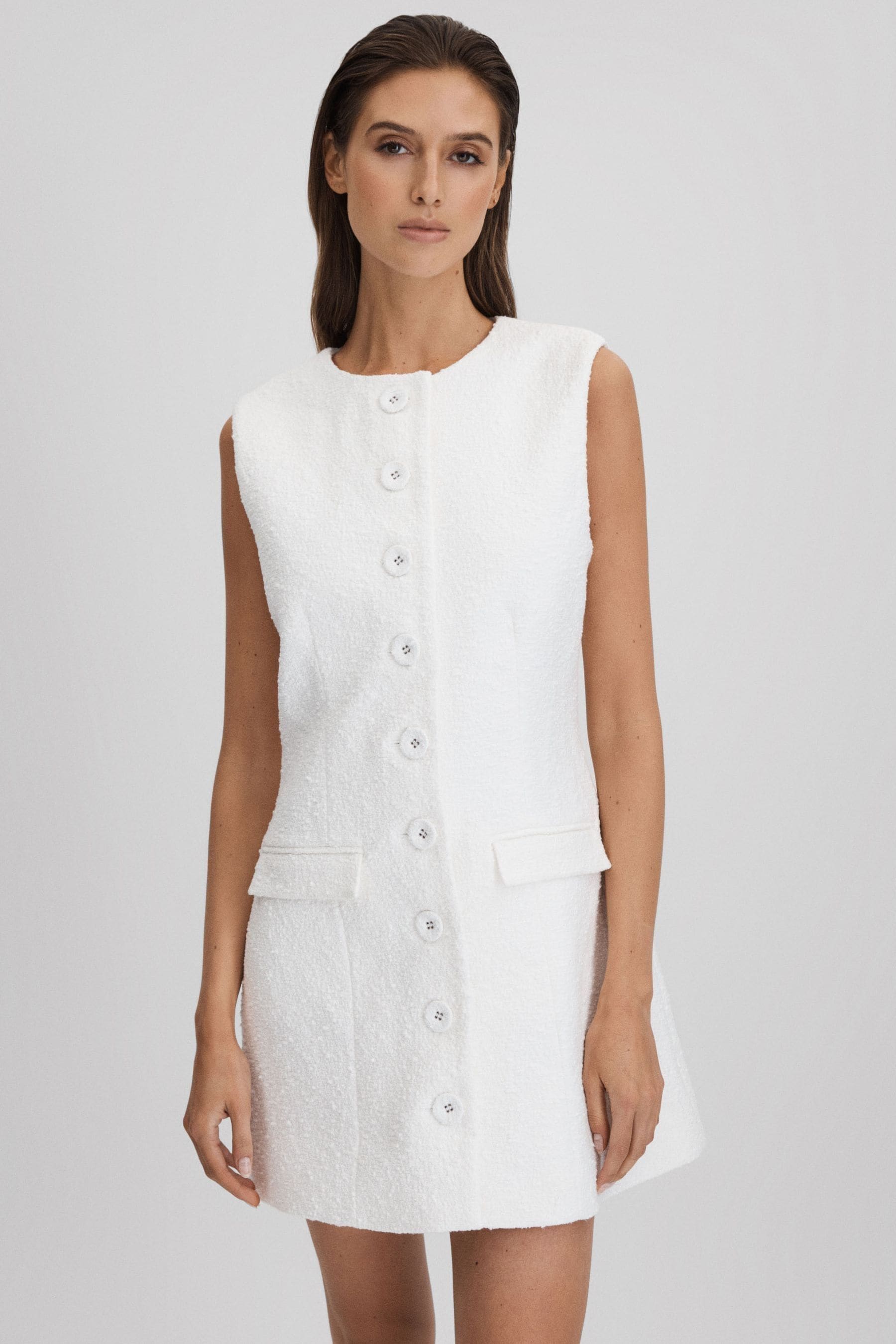 Anna Quan Boucle Button-through Mini Dress In White