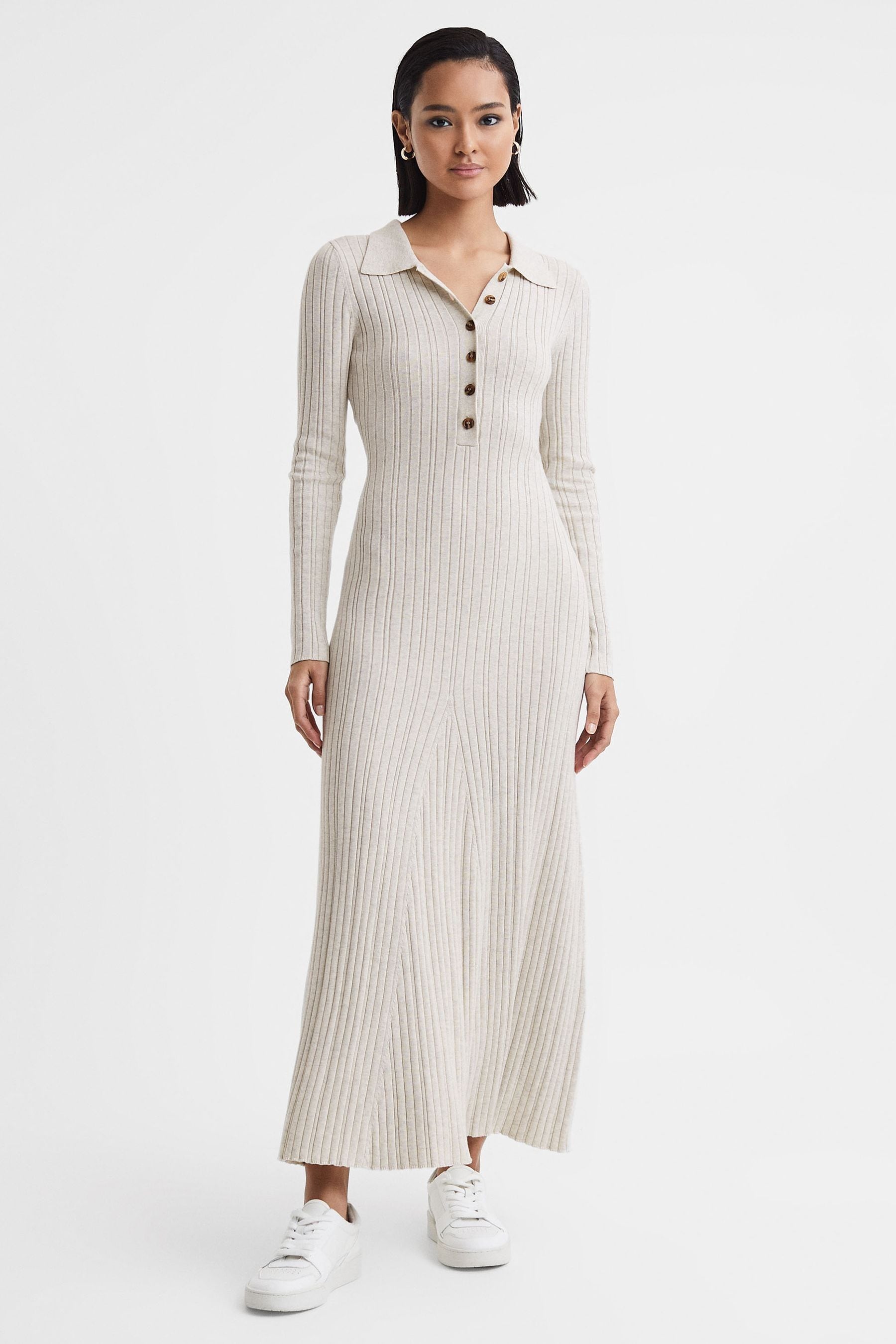 Anna Quan Knitted Polo Maxi Dress In Ecru