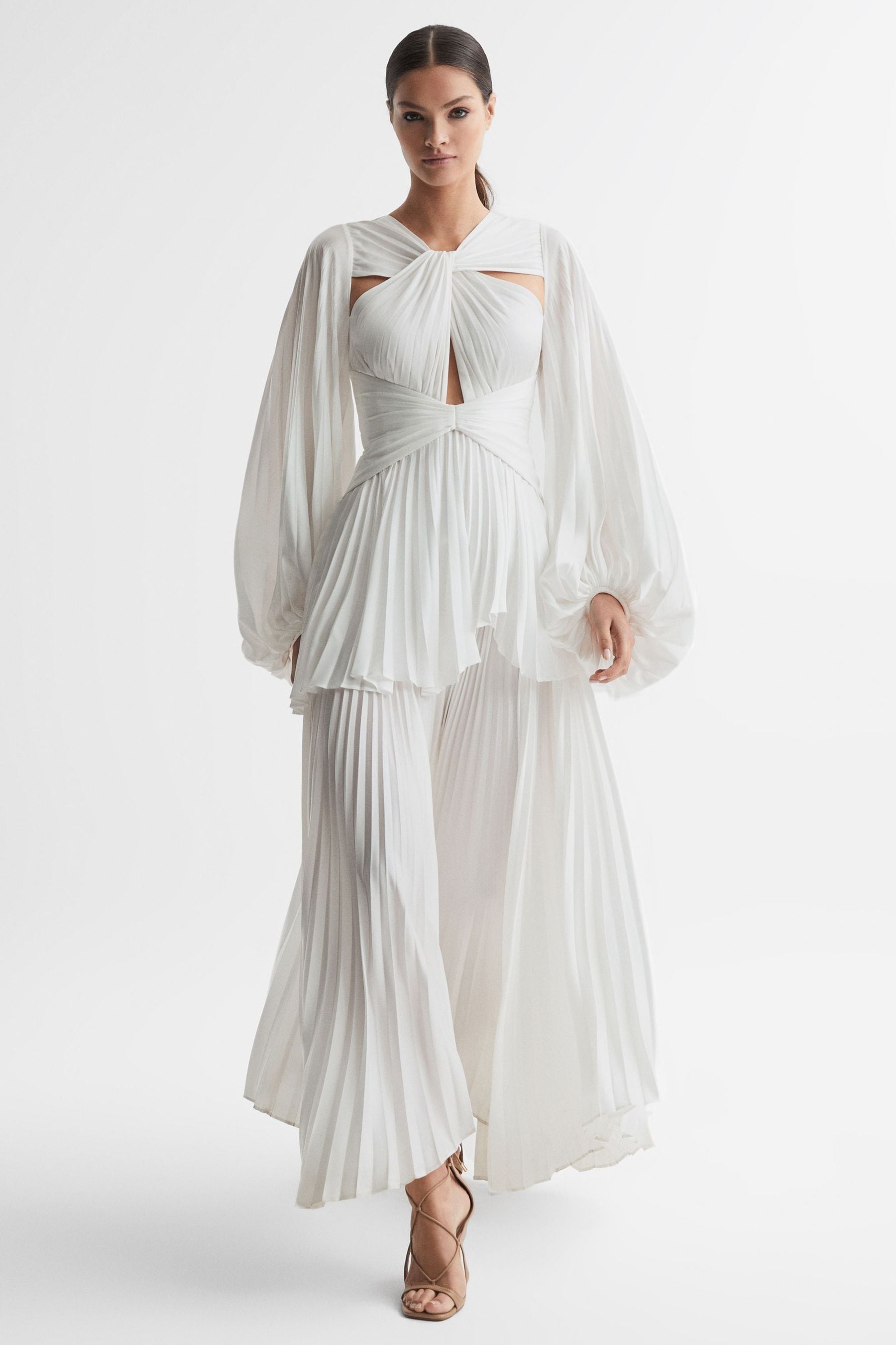 Acler Pleated Blouson Sleeve Midi Dress In Ivory