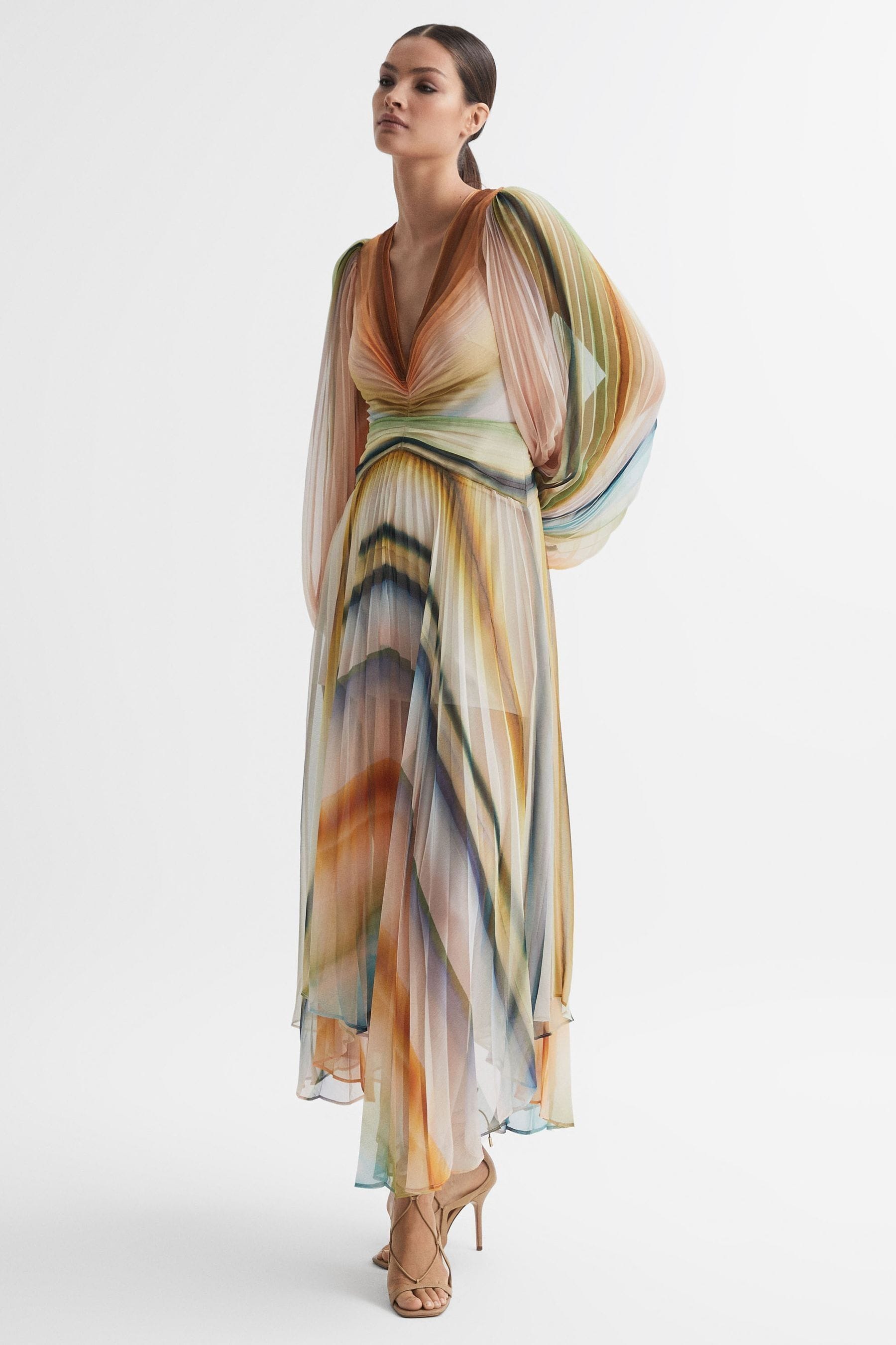 Acler Sheer Asymmetric Midi Dress In Watercolour Stripe