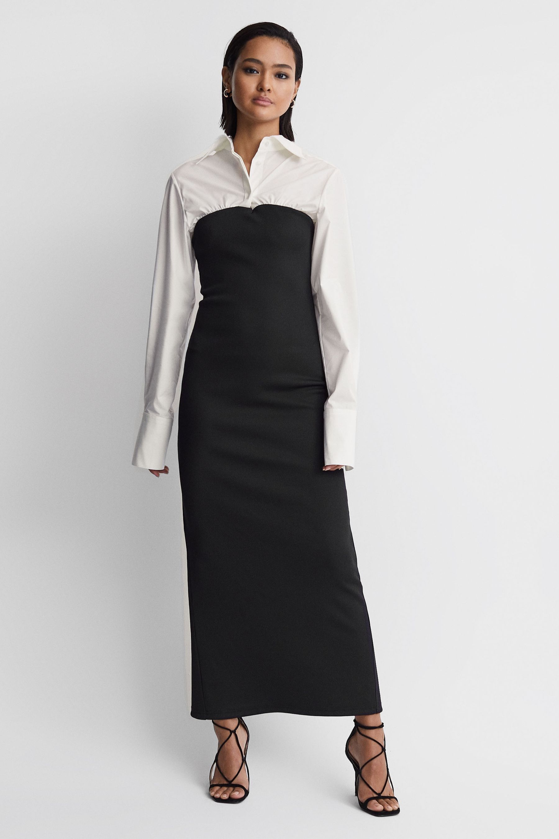 Anna Quan Austen Maxi Dress Polyester Ribbed, Swan Black Size: 12