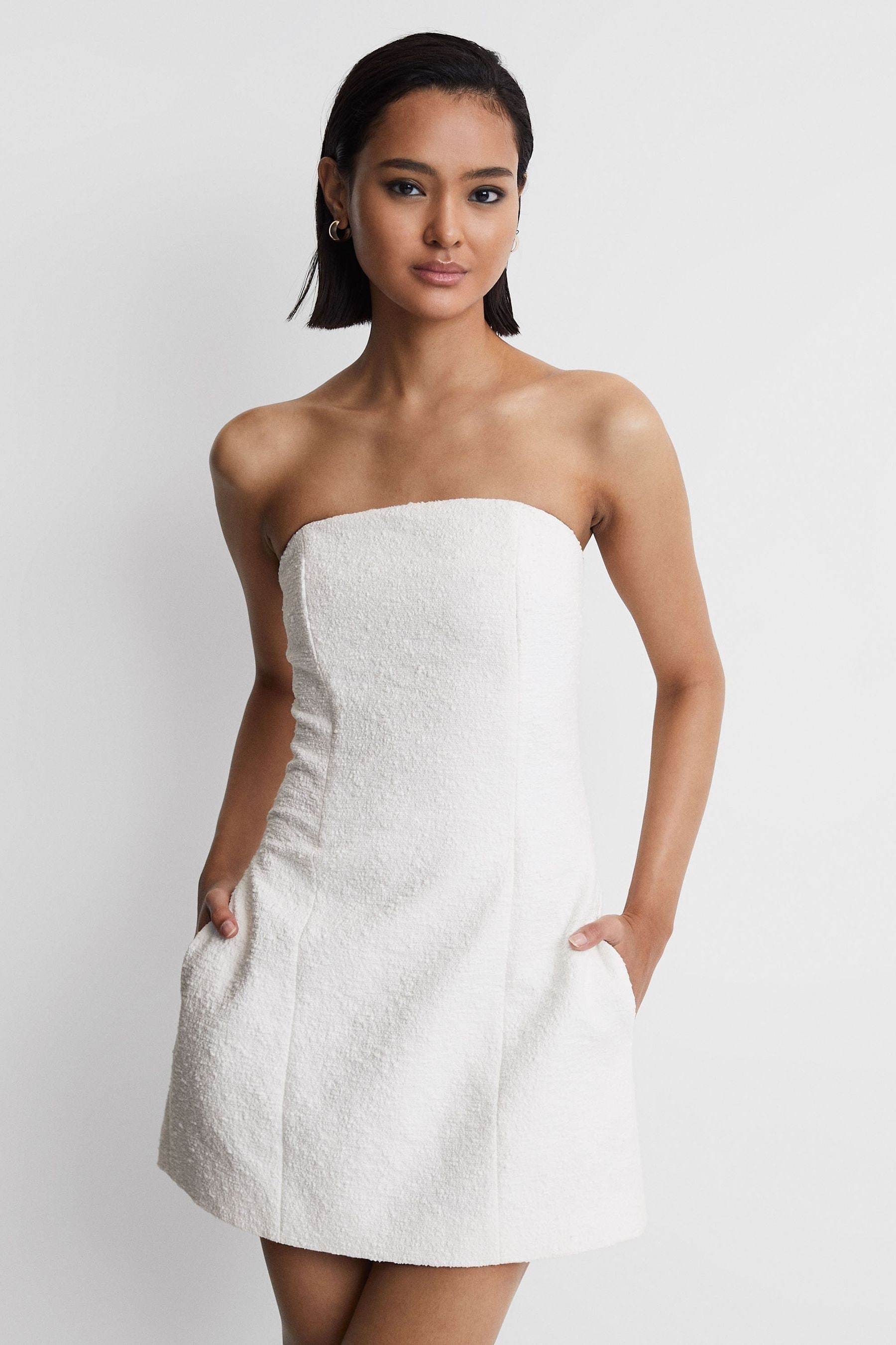 Shop Anna Quan Boucle Strapless Mini Dress In White