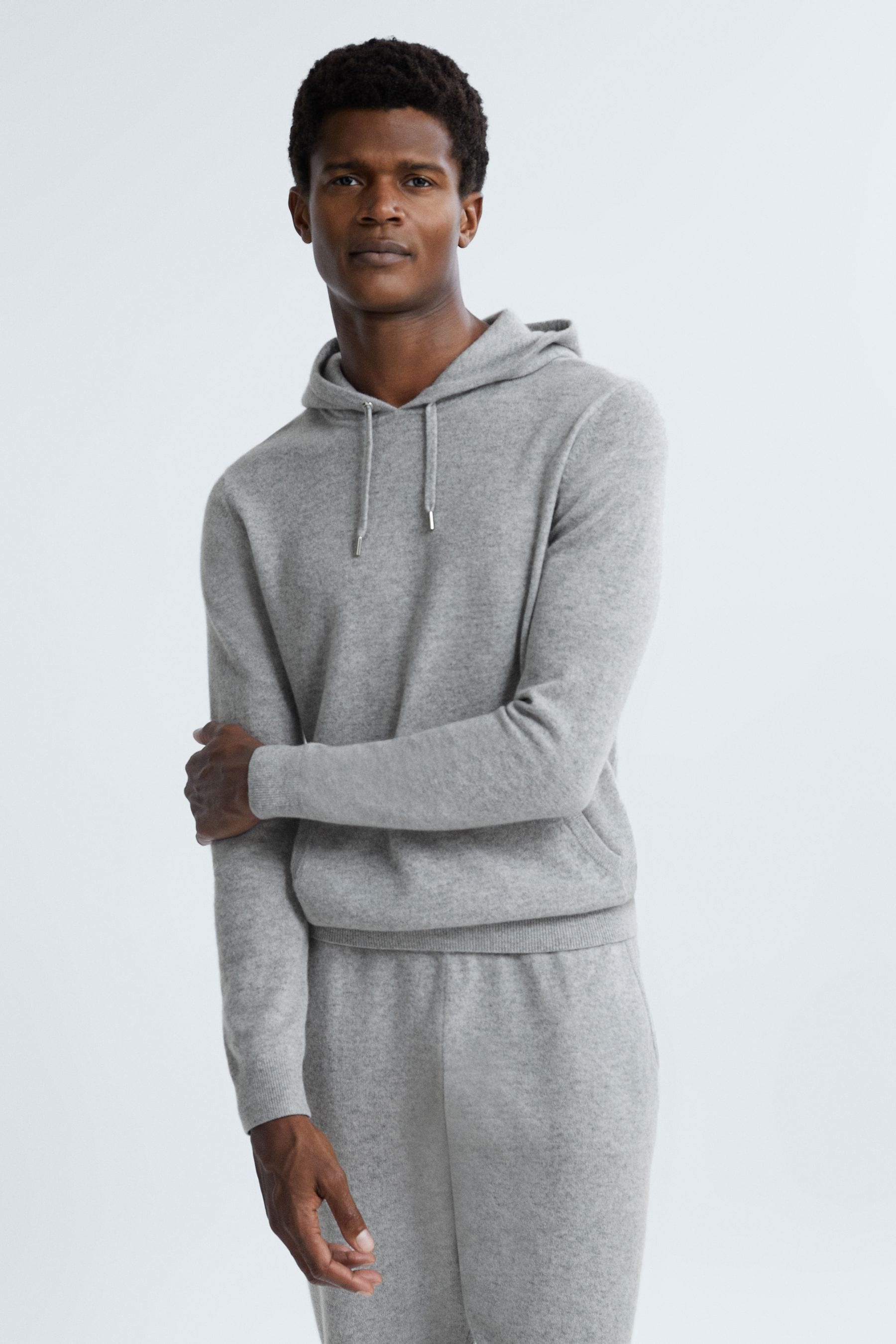 Atelier Soft Grey Melange Ruler  Cashmere Hoodie