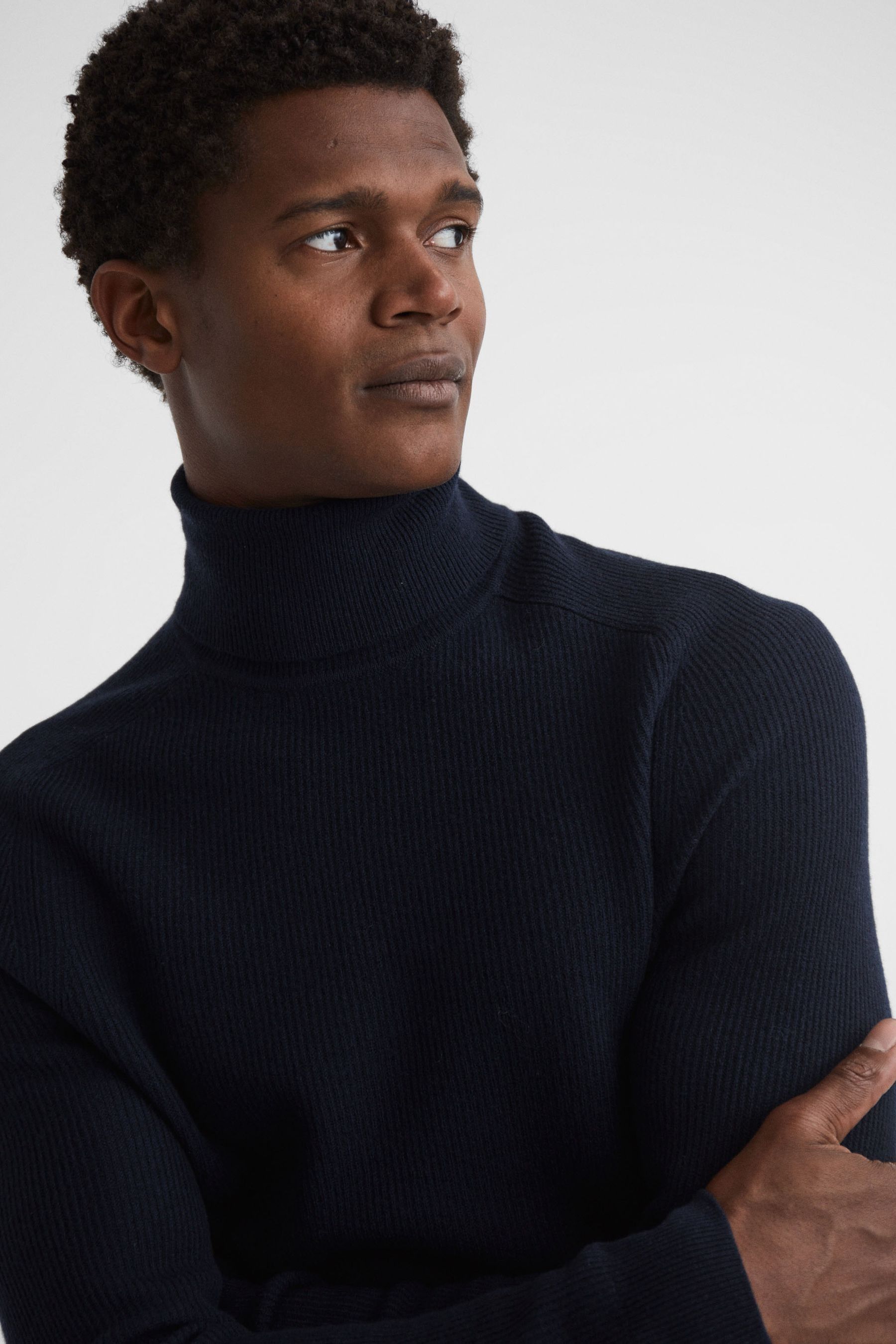 Reiss Navy Slim Fit Wool Roll Neck Jumper