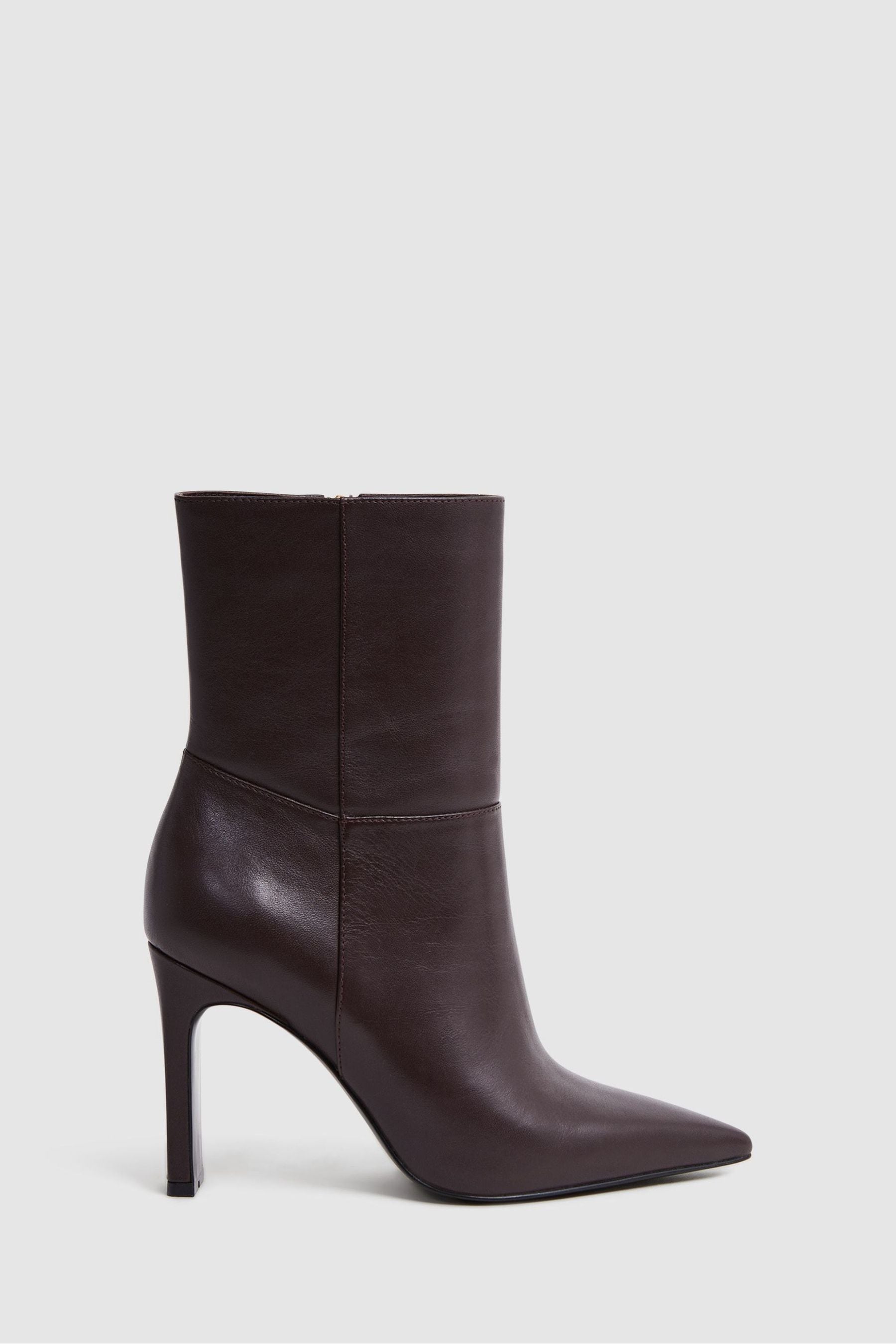 Reiss Vanessa - Burgundy Leather Heeled Ankle Boots, Uk 8 Eu 41