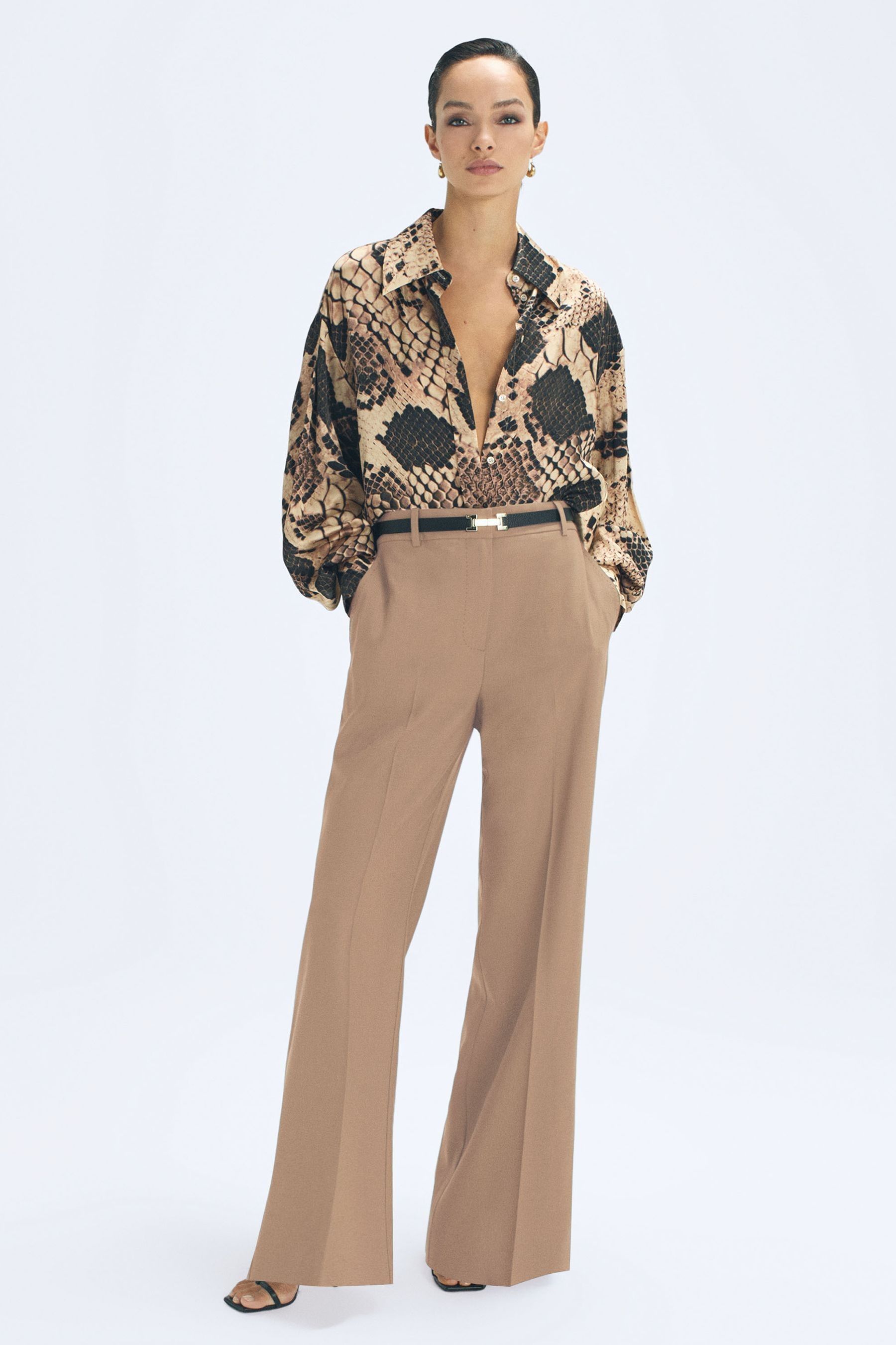 Reiss Snake Silk Snake Print Drape Back Shirt In Snake
