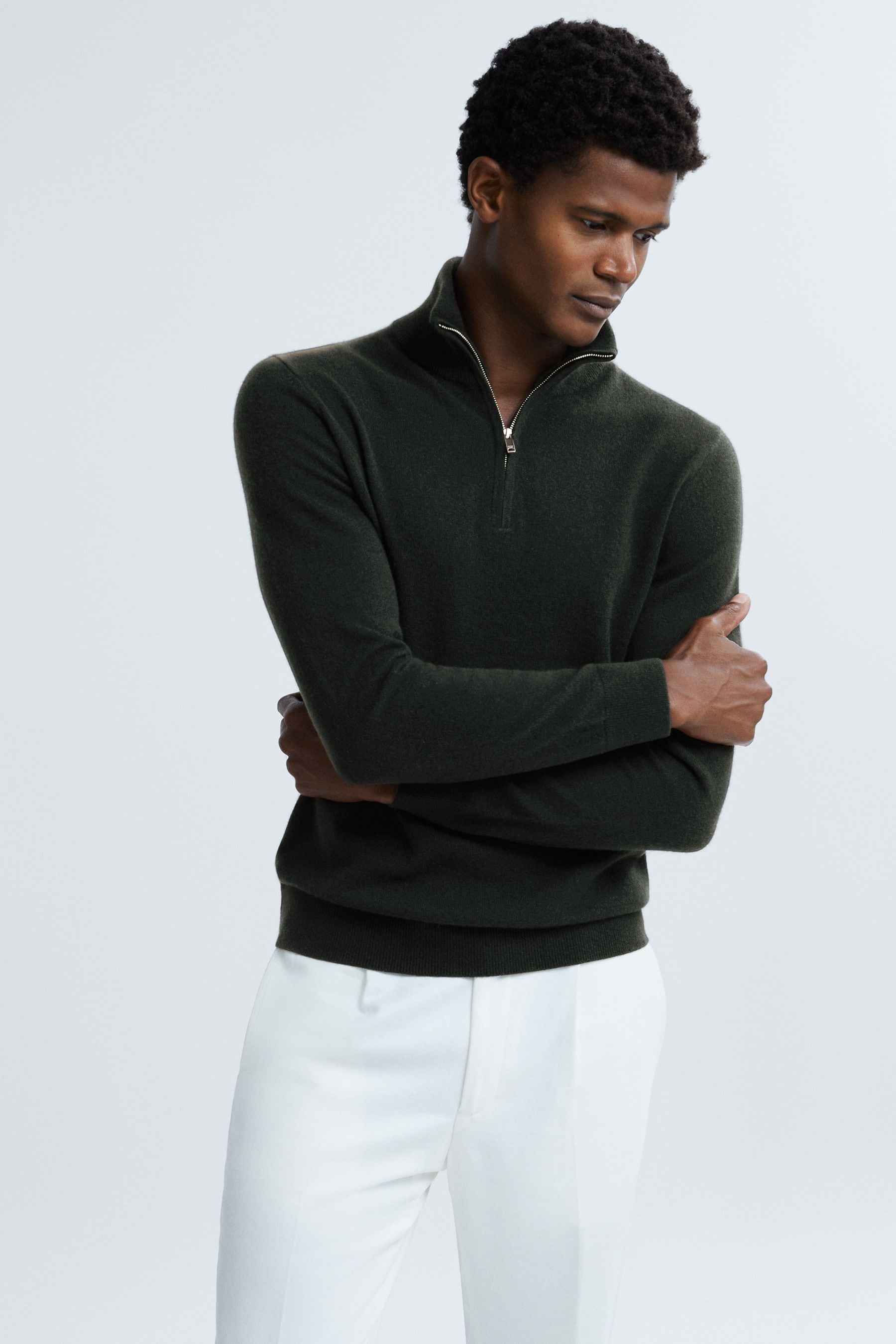 Atelier Forest Green Royal  Cashmere Half-zip Funnel Neck Jumper