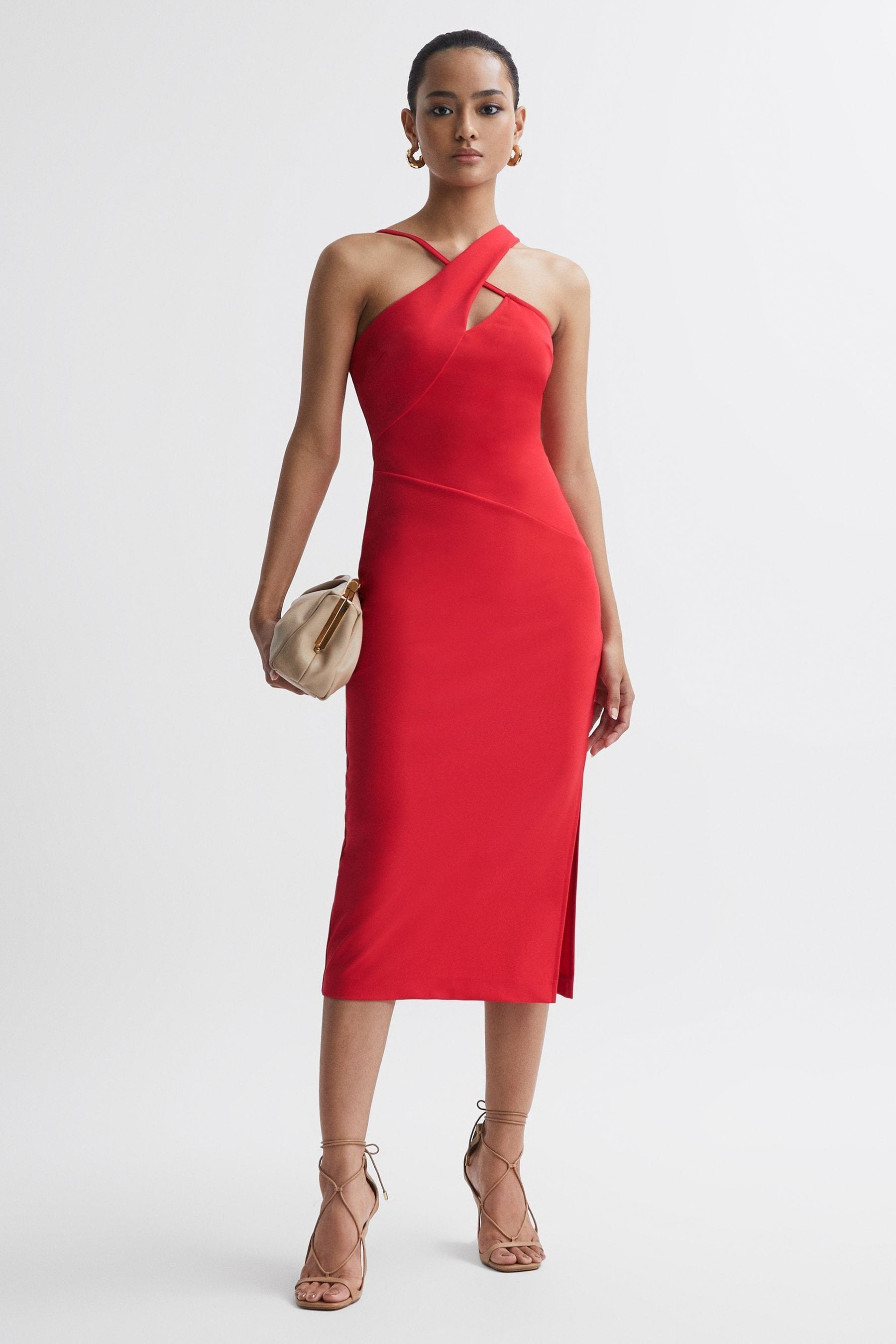 Halle - Red Bodycon Cut-Out...
