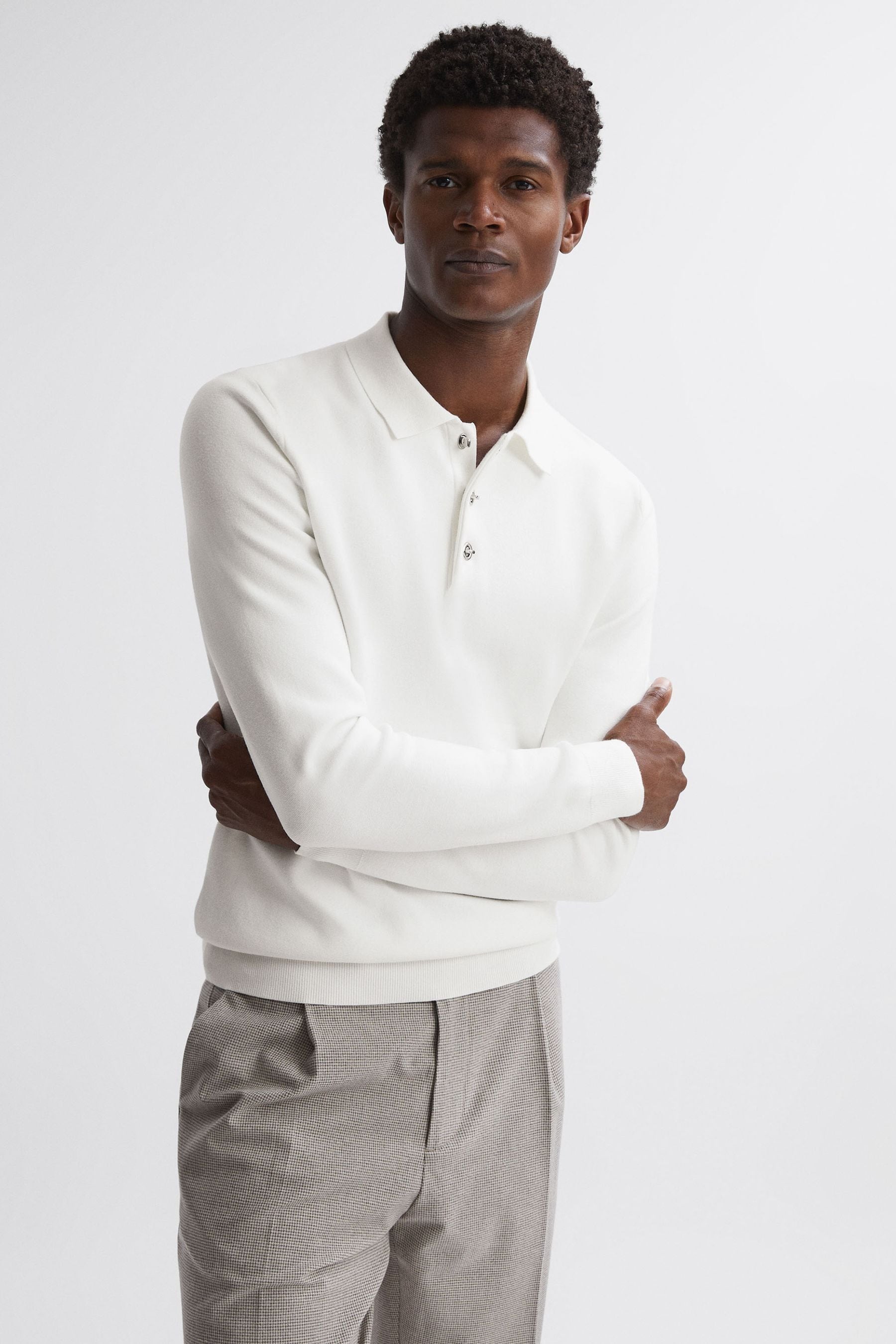 Reiss Ecru Sharp Long Sleeve Polo Shirt