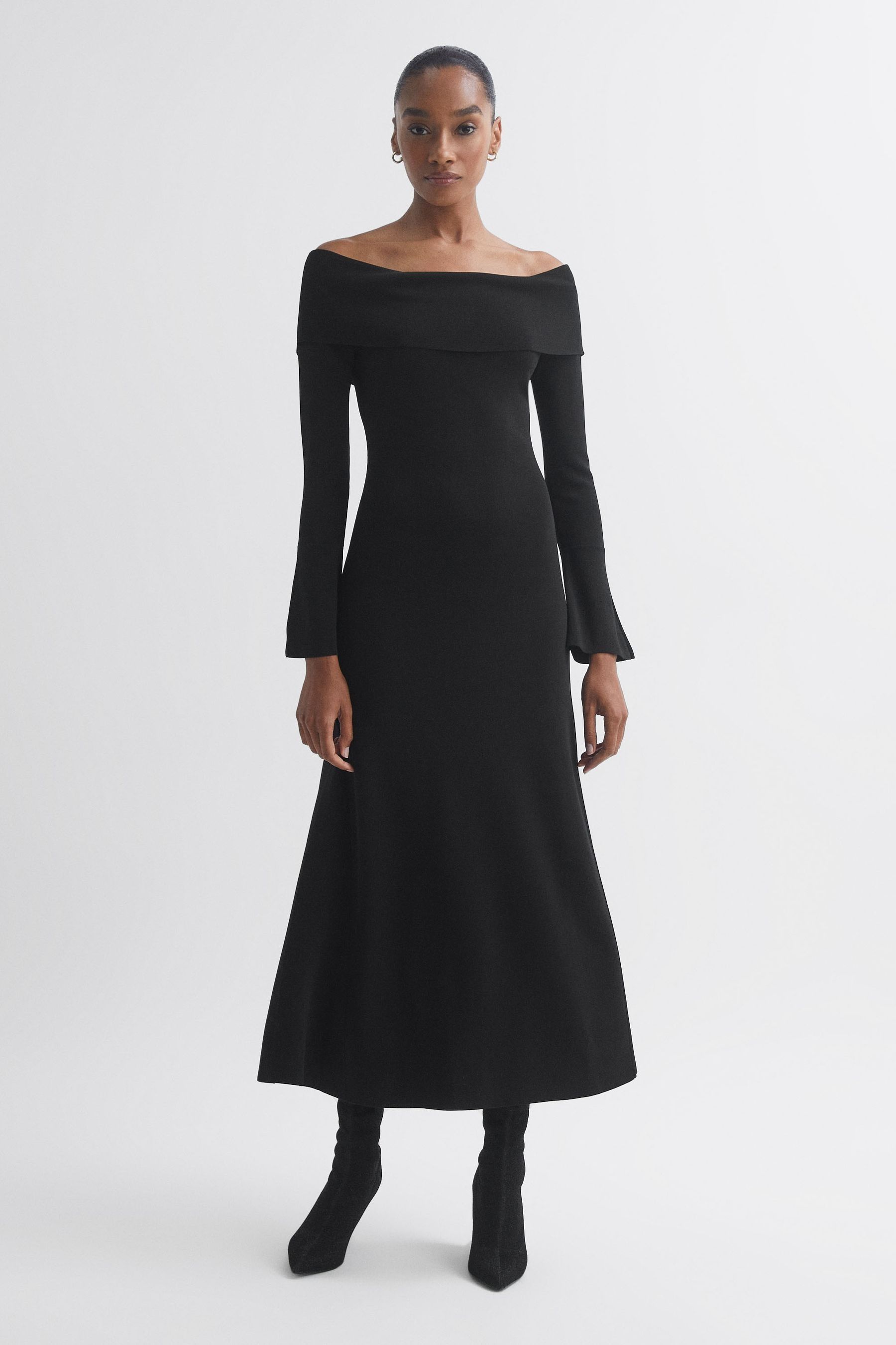 Florere Knitted Strapless Midi Dress In Black