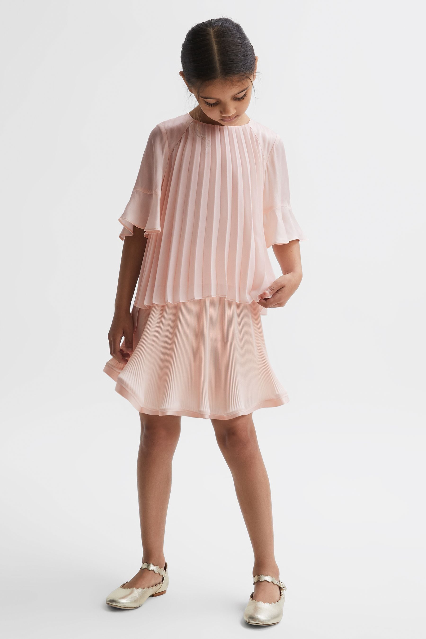 Reiss Tommi Flare Sleeve Tshirt Plain, Pink Size: 11-12Yrs