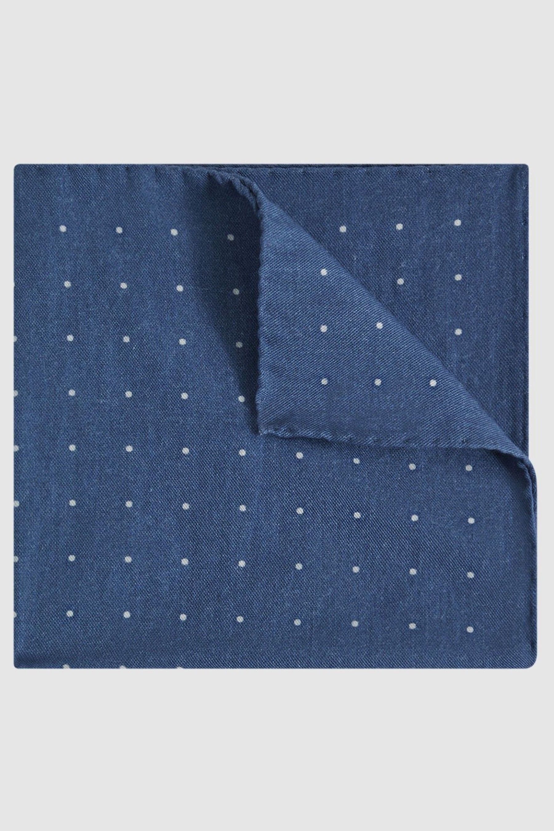 Reiss Tuscan - Airforce Blue Cotton-wool Polka Dot Pocket Square, One