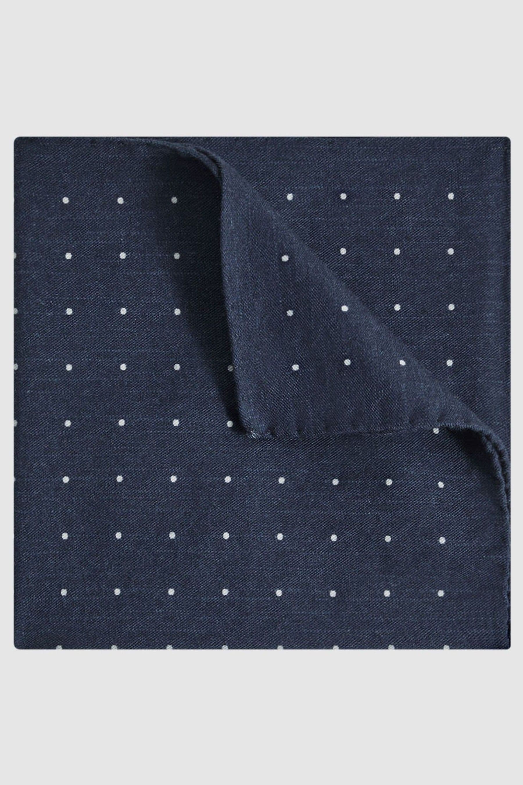 Reiss Tuscan - Navy Cotton-wool Polka Dot Pocket Square, One