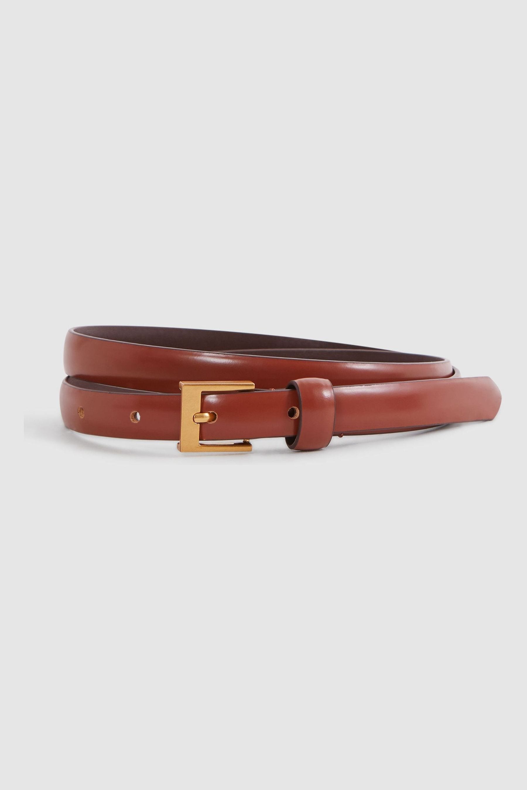Shop Reiss Holly - Tan Thin Leather Belt, S