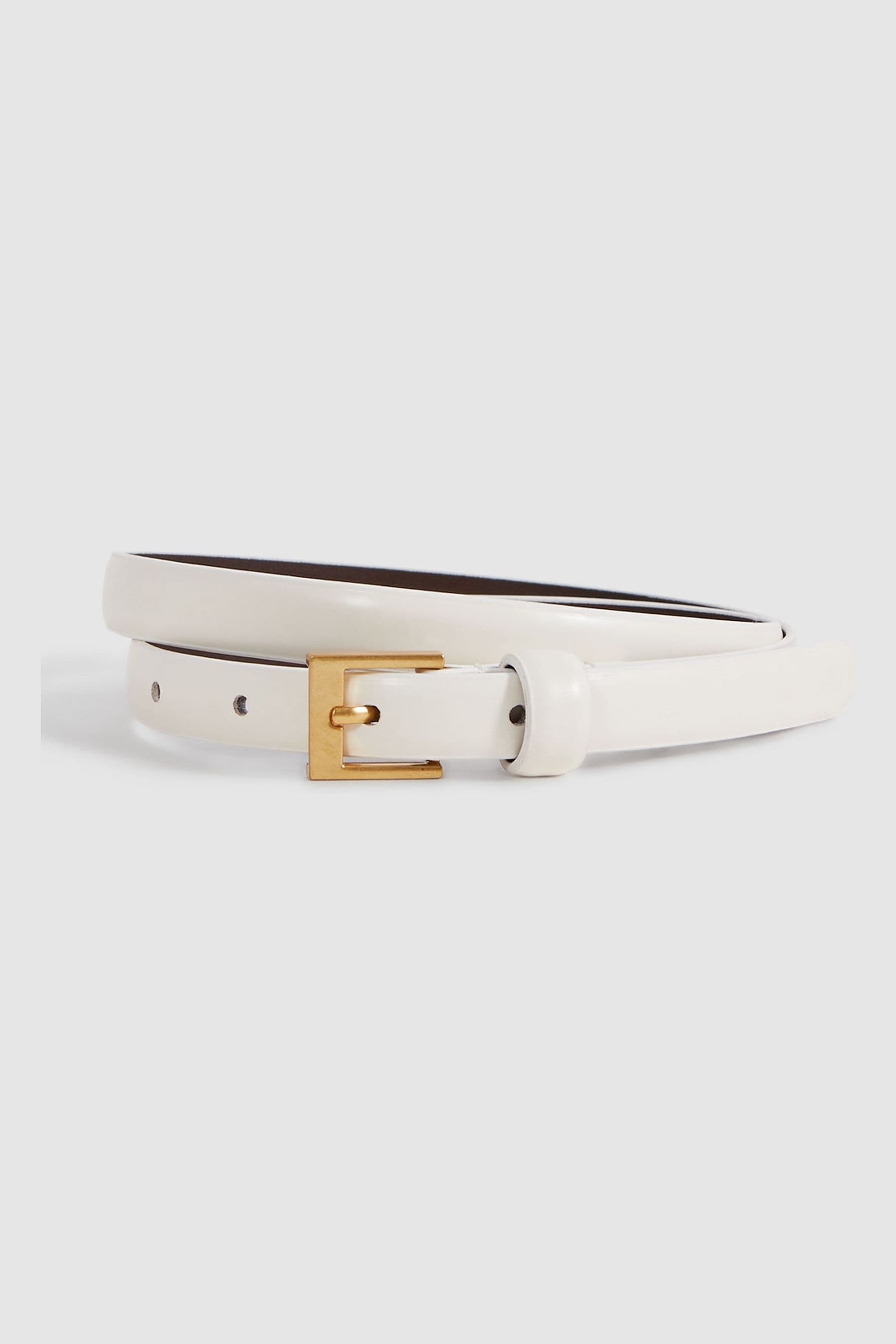 Reiss Holly - Off White Thin Leather Belt, L