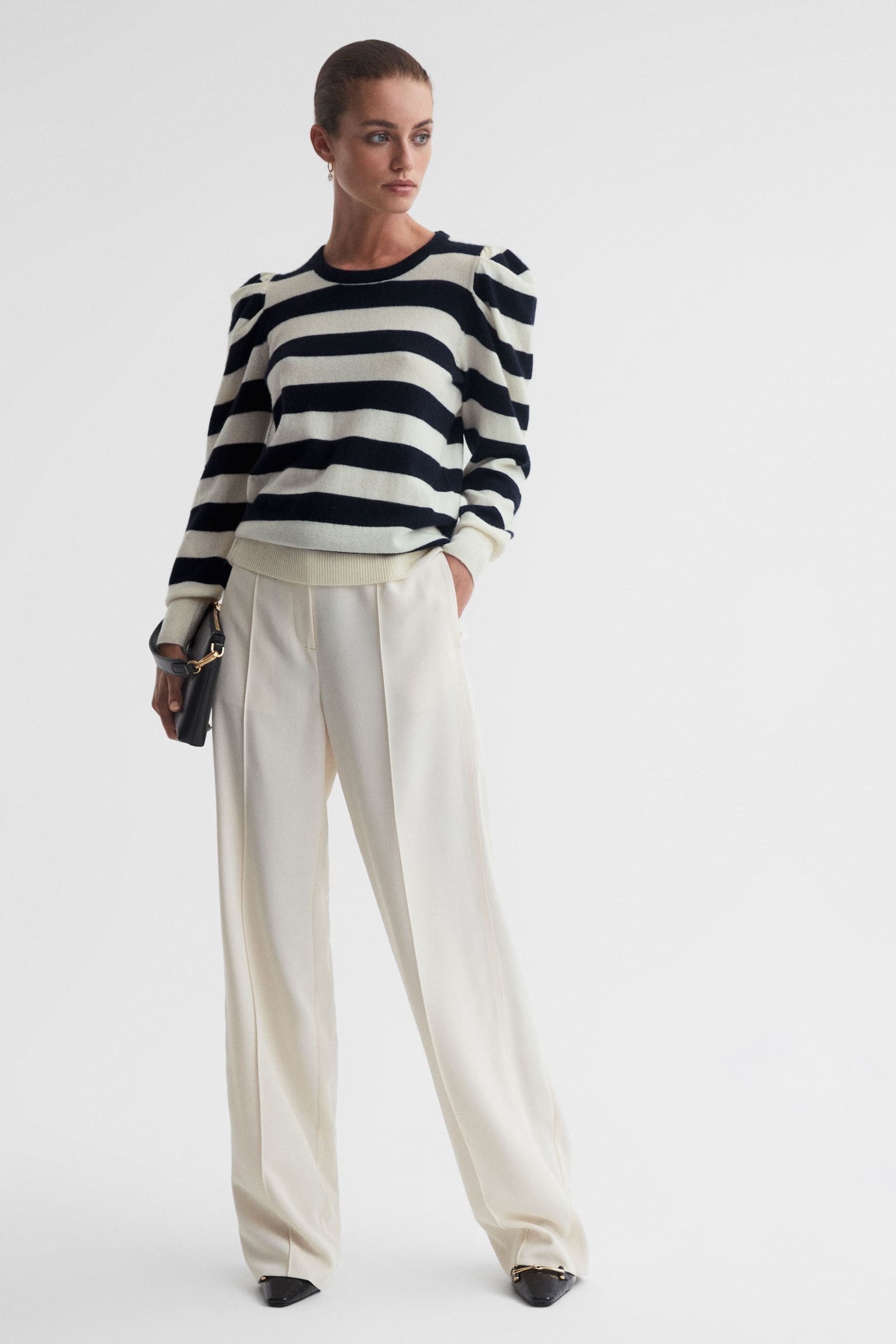 Reiss Fleming - Madeleine Thompson Navy/cream Madeleine Thompson Wool-cashmere Striped Top, L