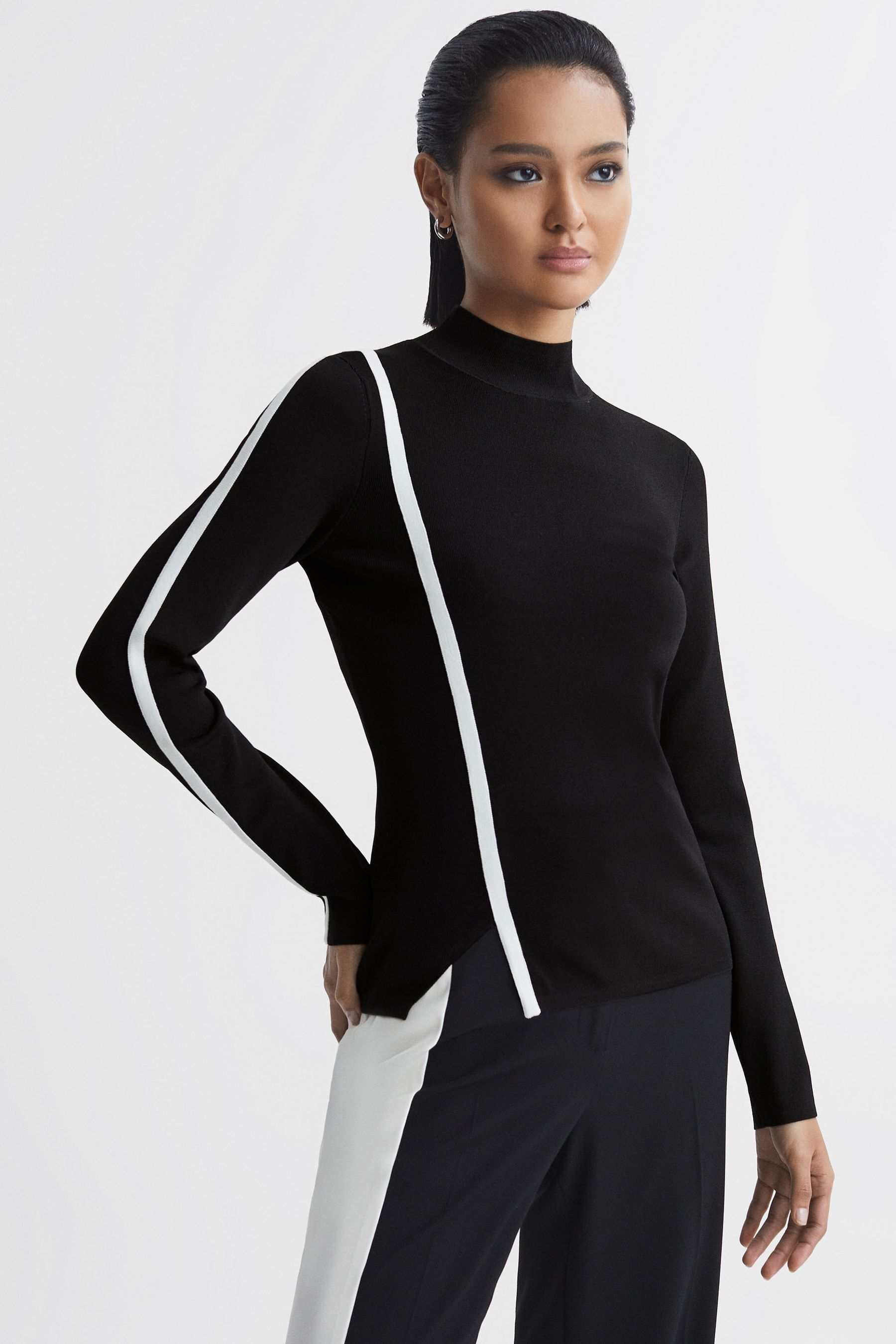 Shop Reiss Anna - Black/white Contrast Stripe Long Sleeve Top, Xs