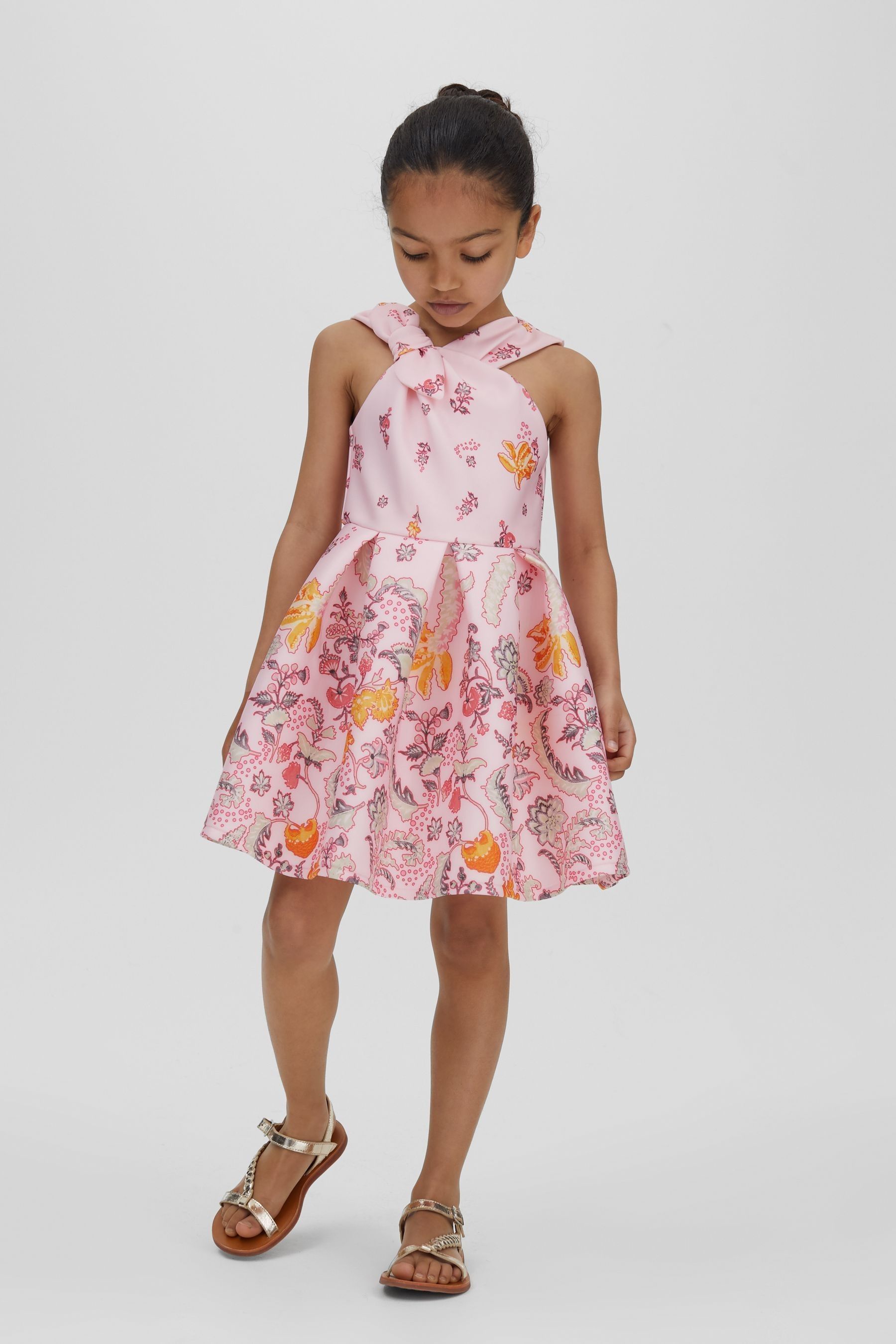 Reiss Alice Flare Dress Polyester Printed, Navy/Camel Size: 6