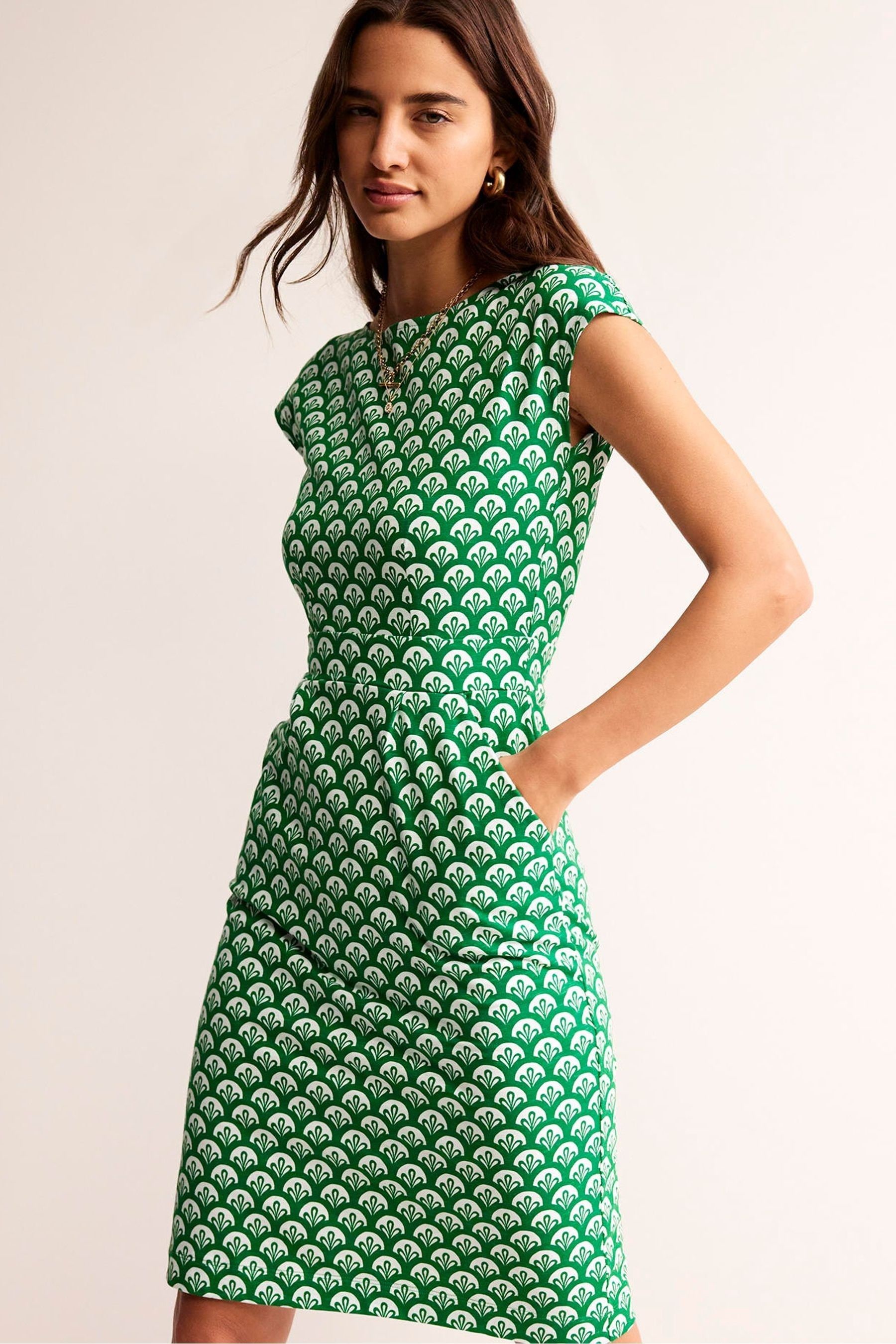 florrie jersey dress boden Boden Florrie Jersey Dress Women 4R White Pink Flower Print Cotton Pockets  Fairy