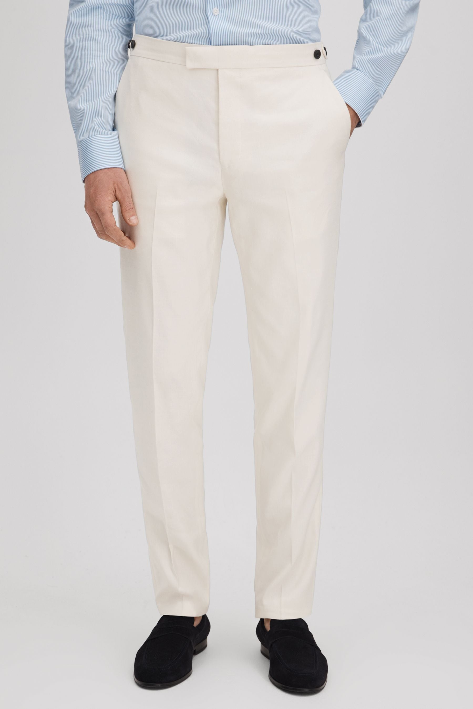 Reiss Heat - Off White Linen Blend Adjuster Trousers, 38