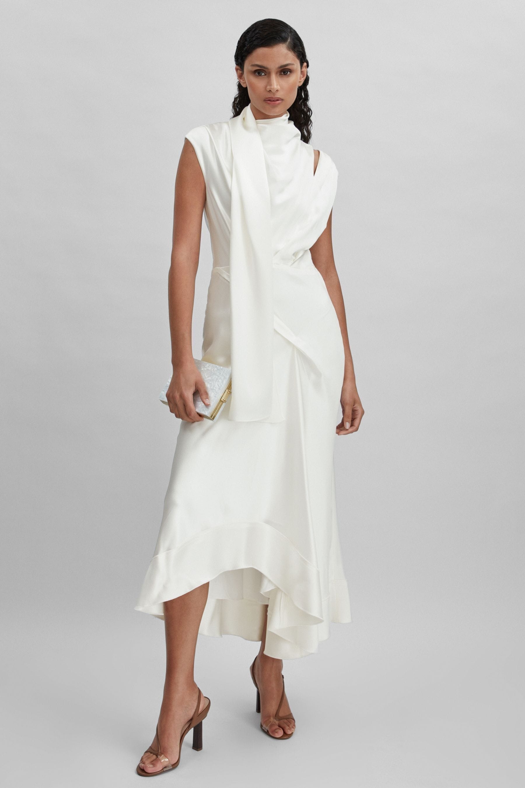 Acler Drape Element Asymmetric Midi Dress In Ivory