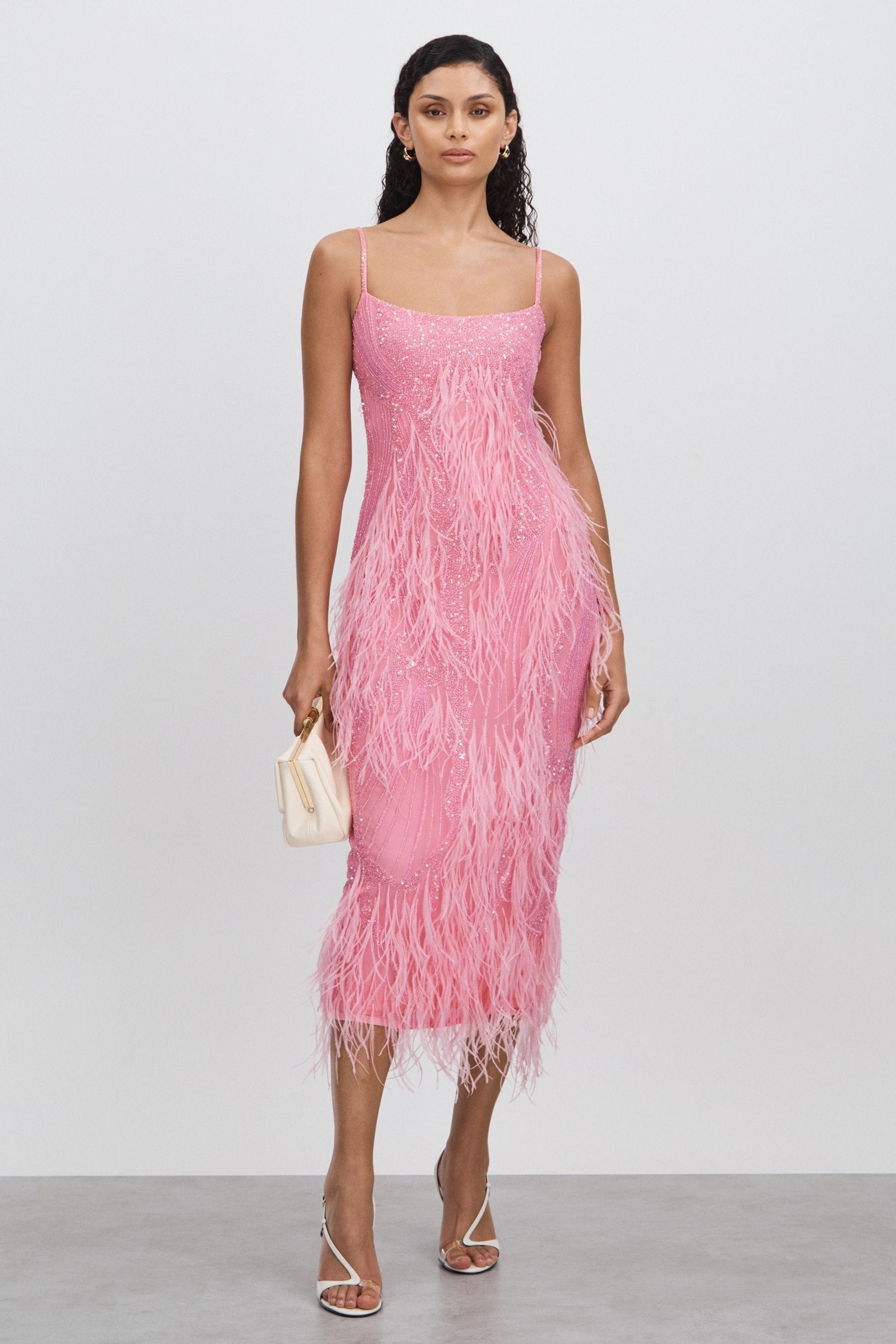Rachel Gilbert Rachel Sequin Feather Midi Dress In Orchid