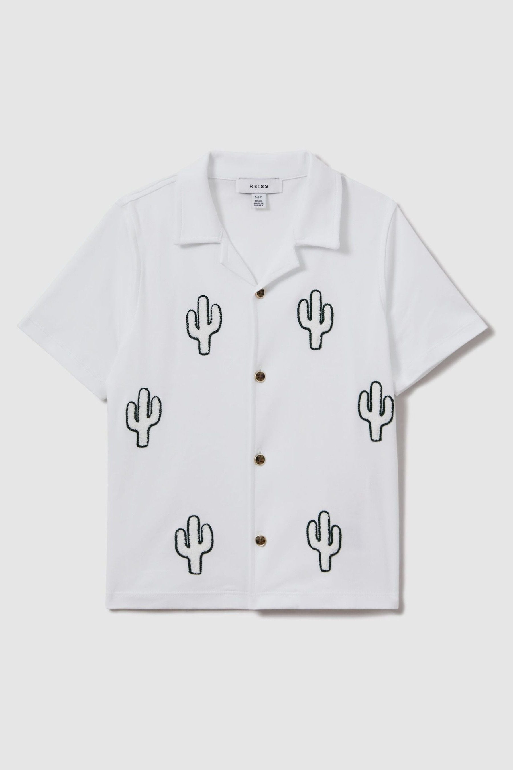 Reiss Aurora - White Cotton Cactus Cuban Collar Shirt, Uk 13-14 Yrs
