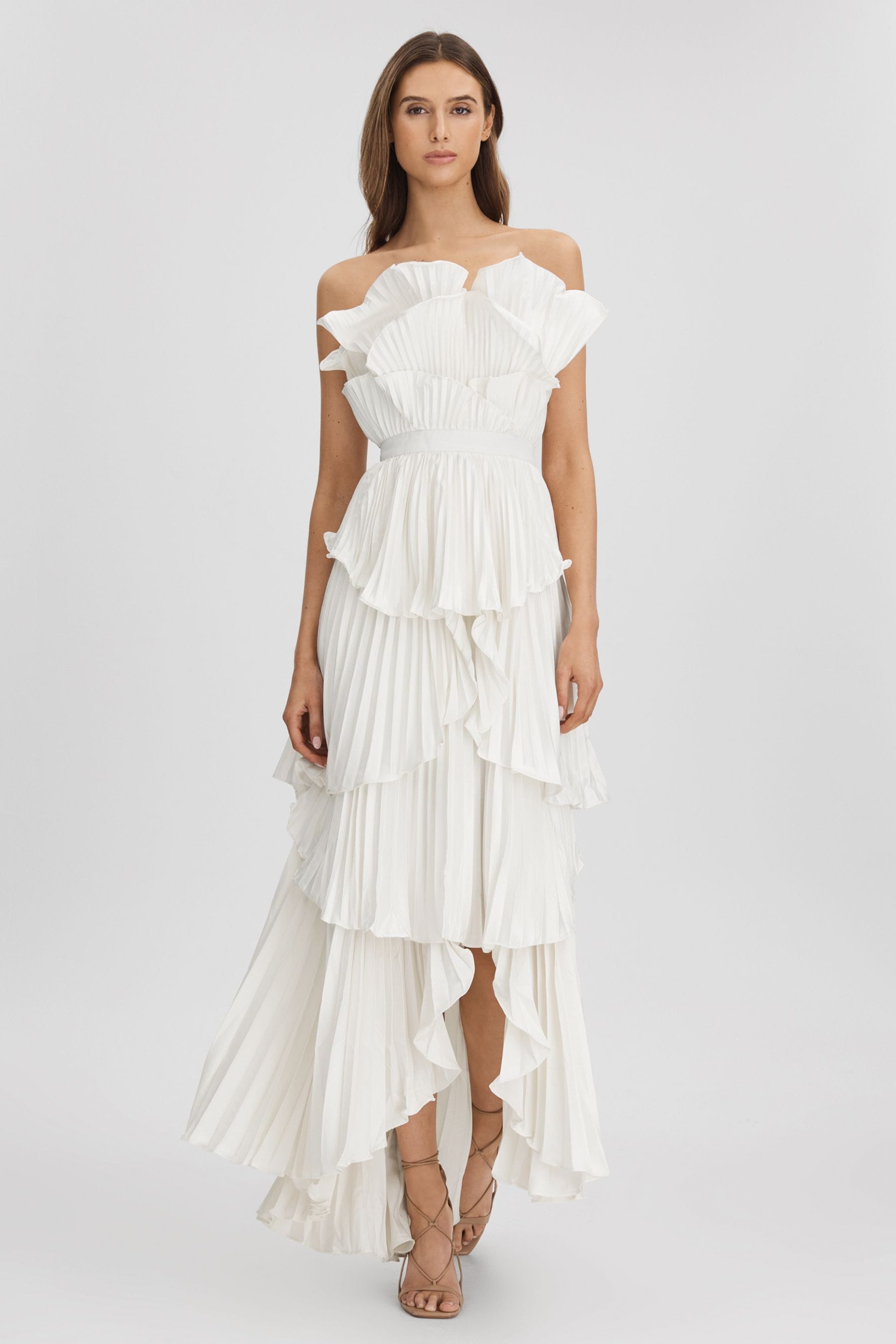 Amur Pleated Tiered Maxi Dress In Ivory