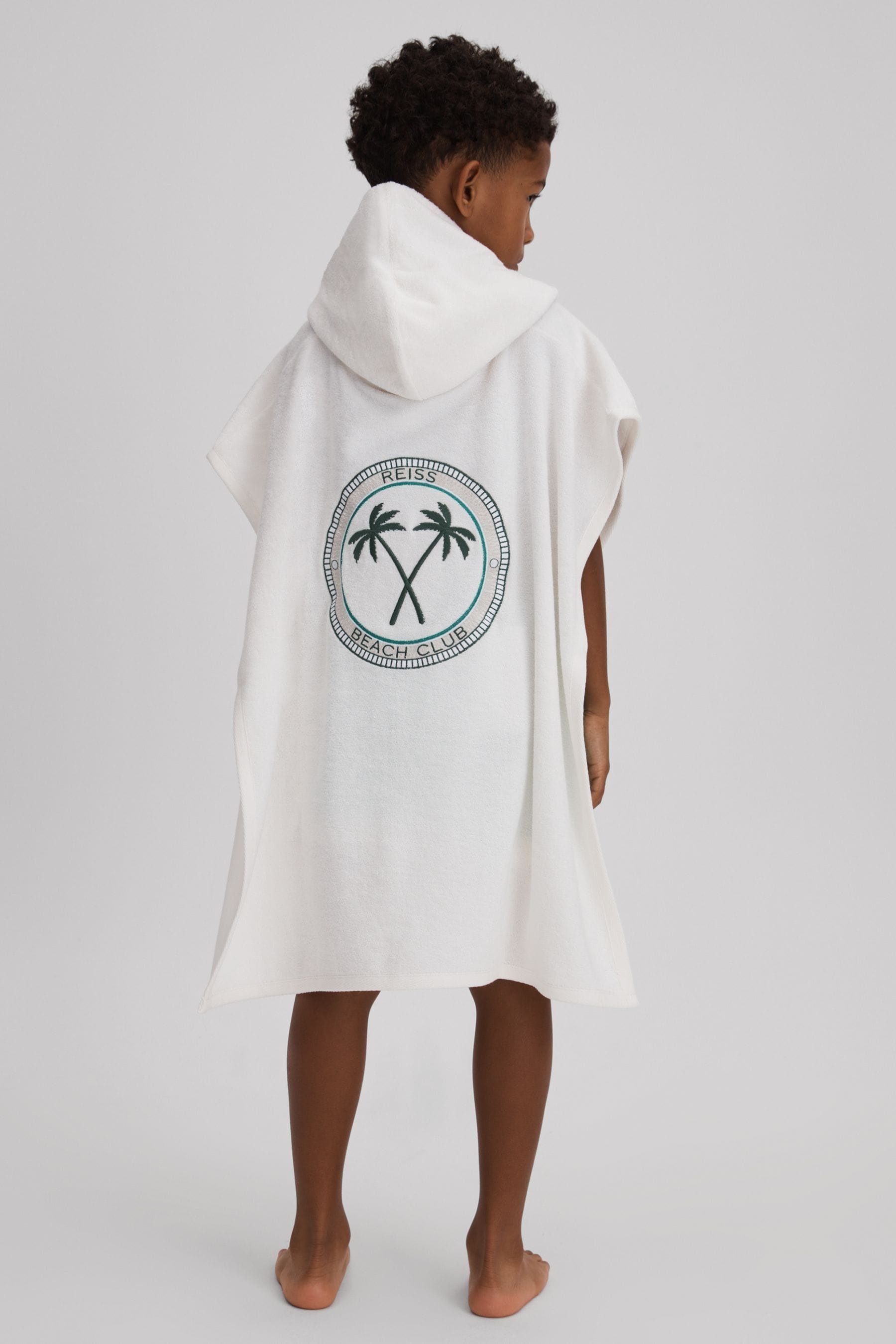 Reiss Kids' Afar - White Cotton Blend Hooded Poncho, Age 8-9 Years
