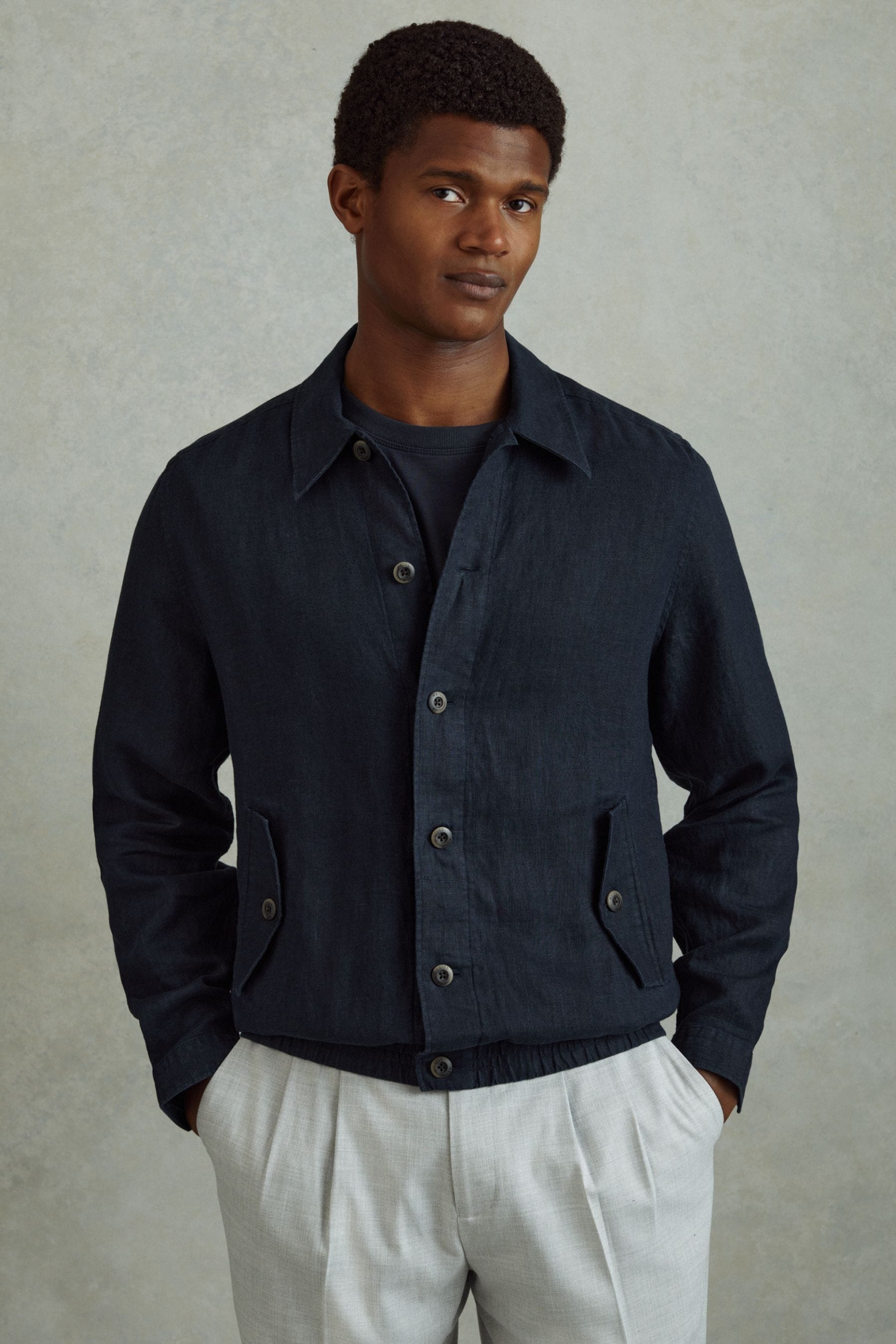 Reiss Mens Cadiz Elasticated-hem Linen Overshirt Navy In Navy