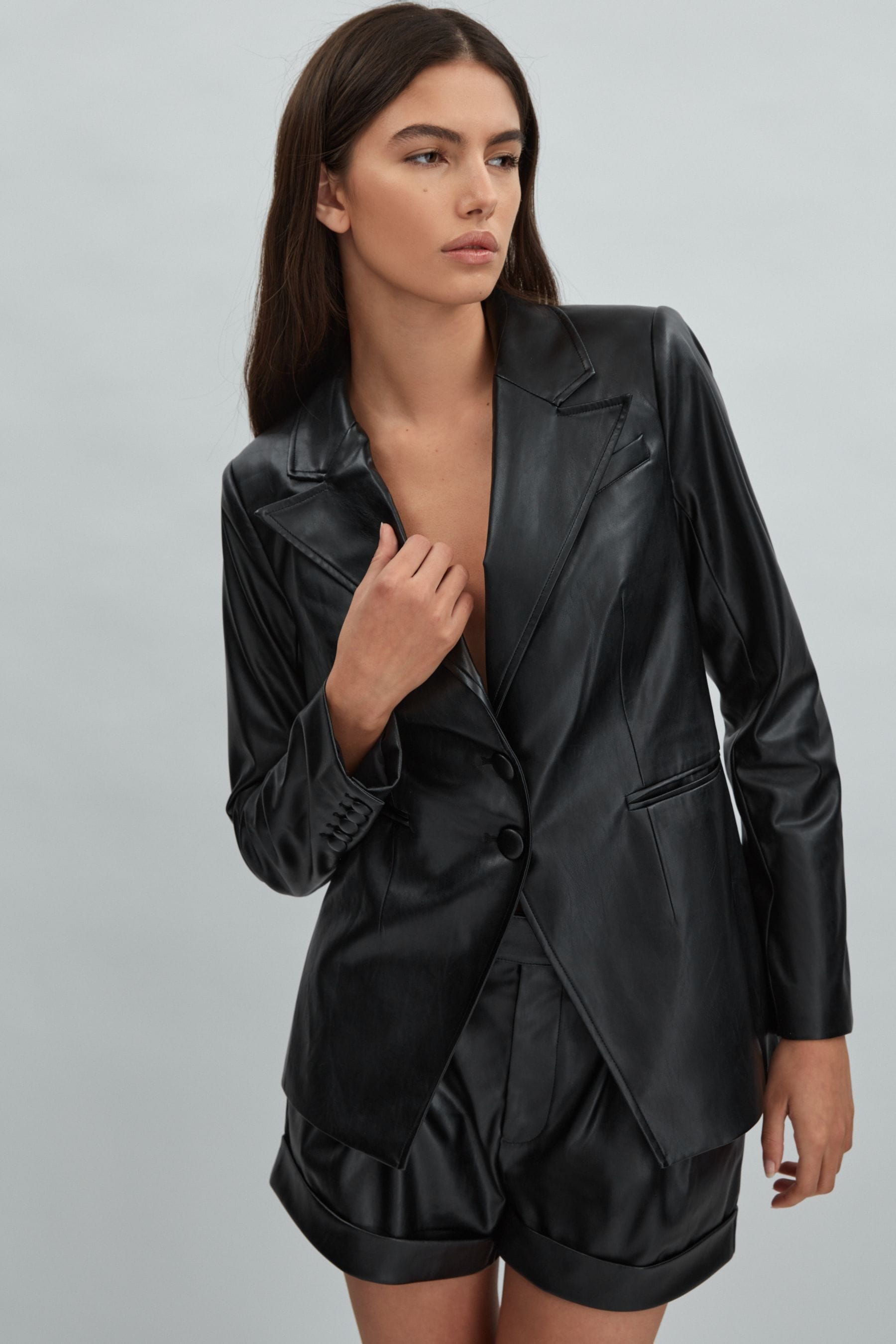 Shop Paige Relaxed Faux Fur Leather Single Breasted Blazer In Black