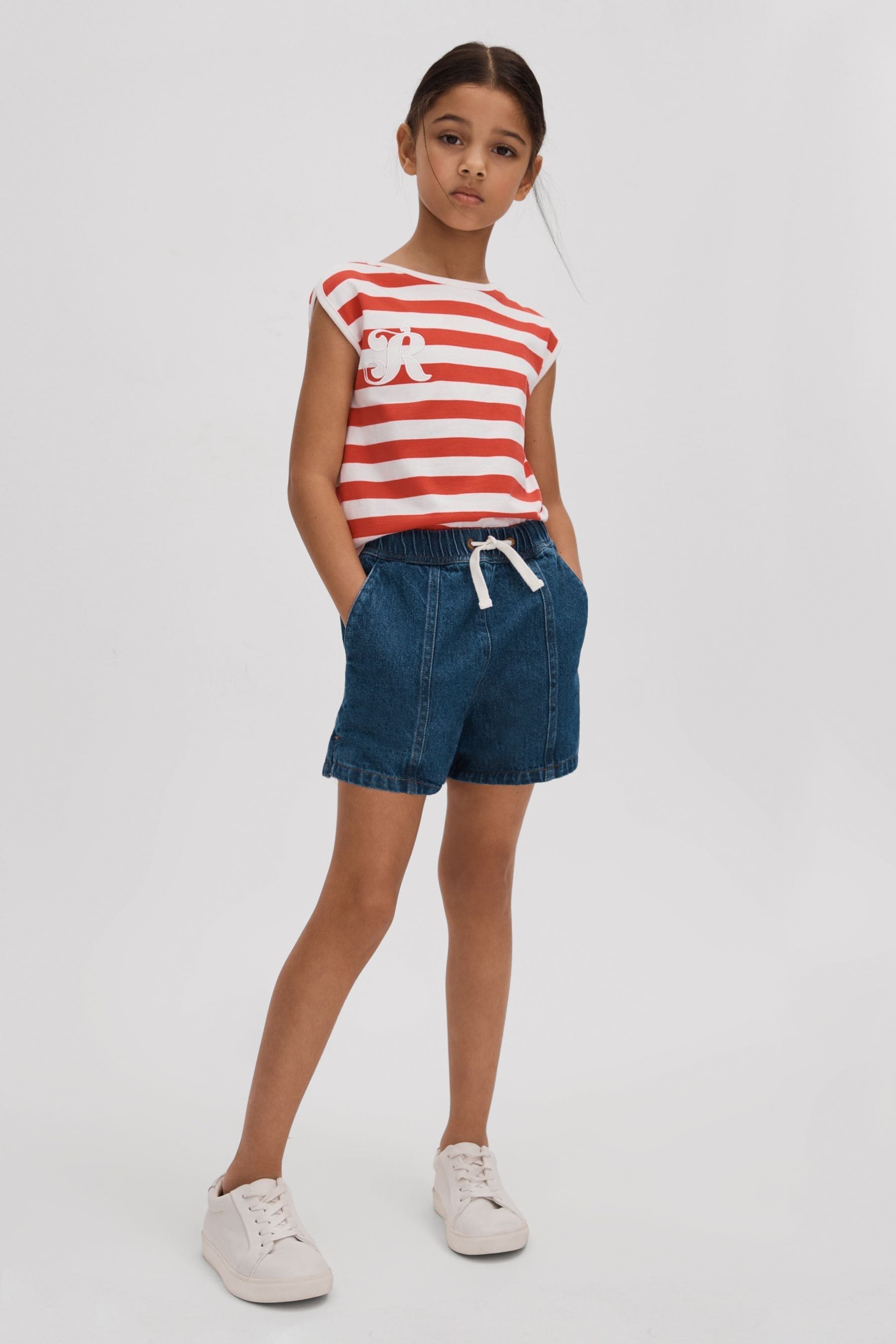 Reiss Kids' Imogen - Red Junior Cotton Striped Sleeveless Vest, Age 6-7 Years