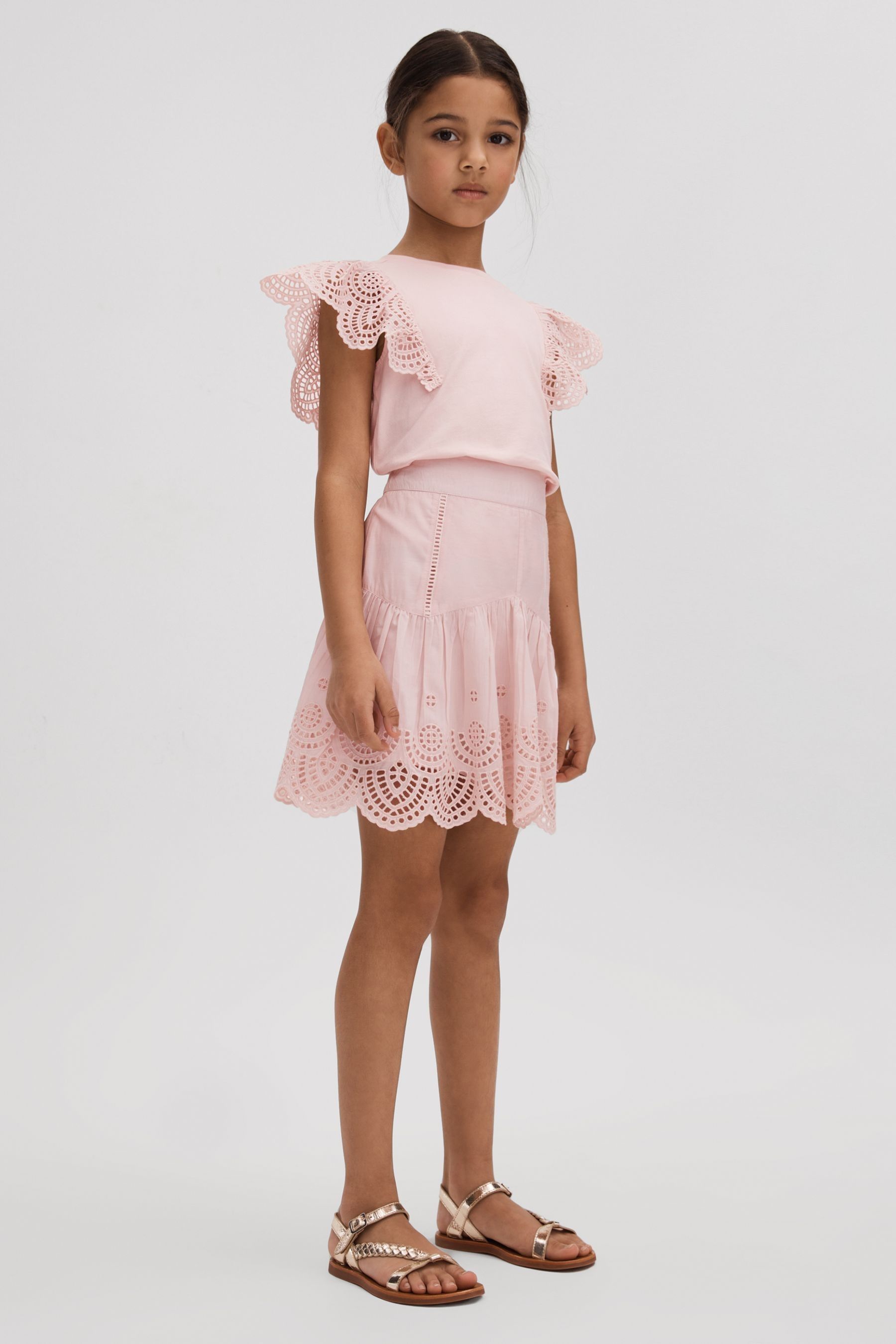 Reiss Pink 4-9 Yrs Cotton Broderie Top In Pink
