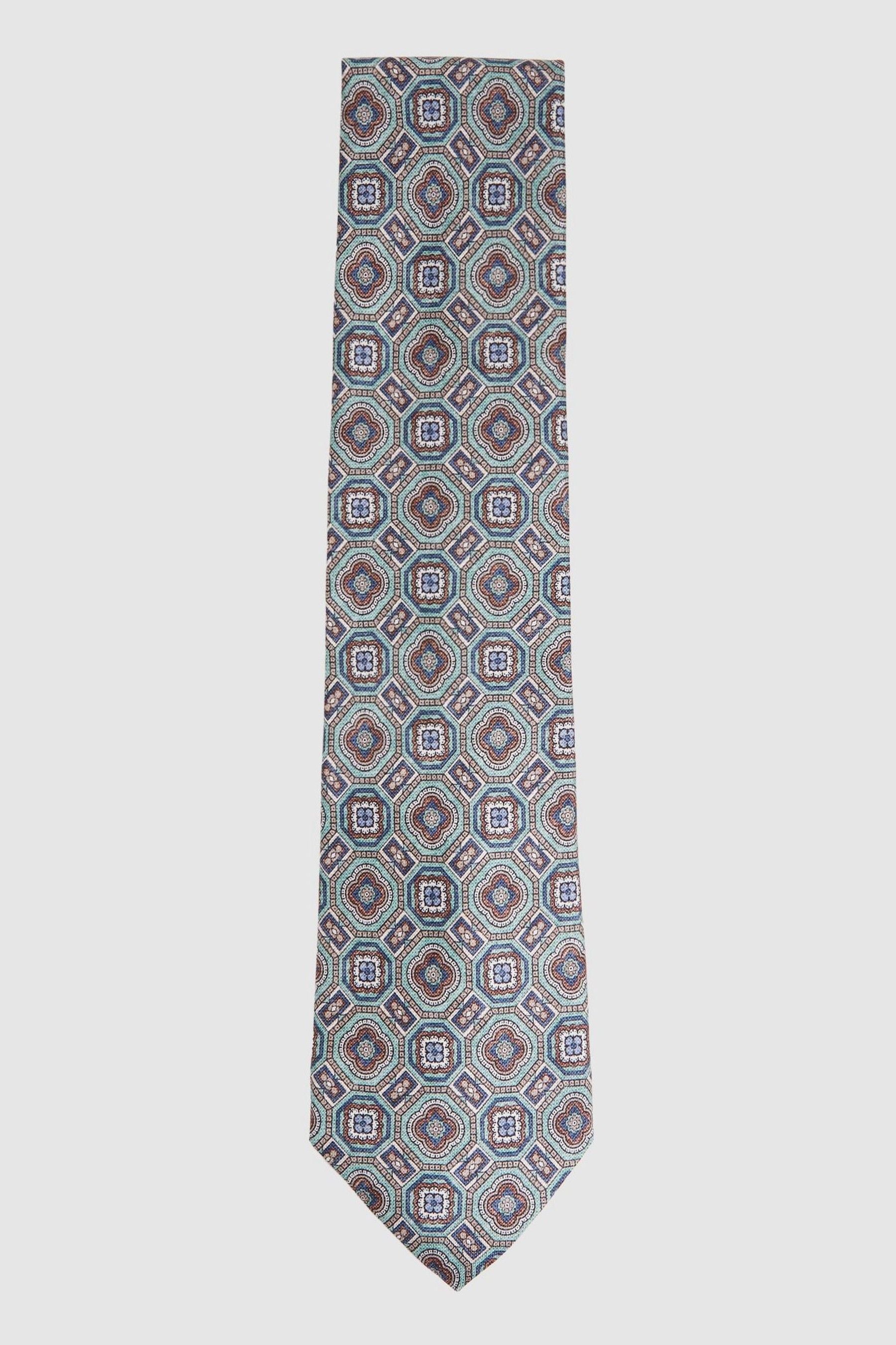 Reiss Assisi - Sea Green Silk Medallion Print Tie,