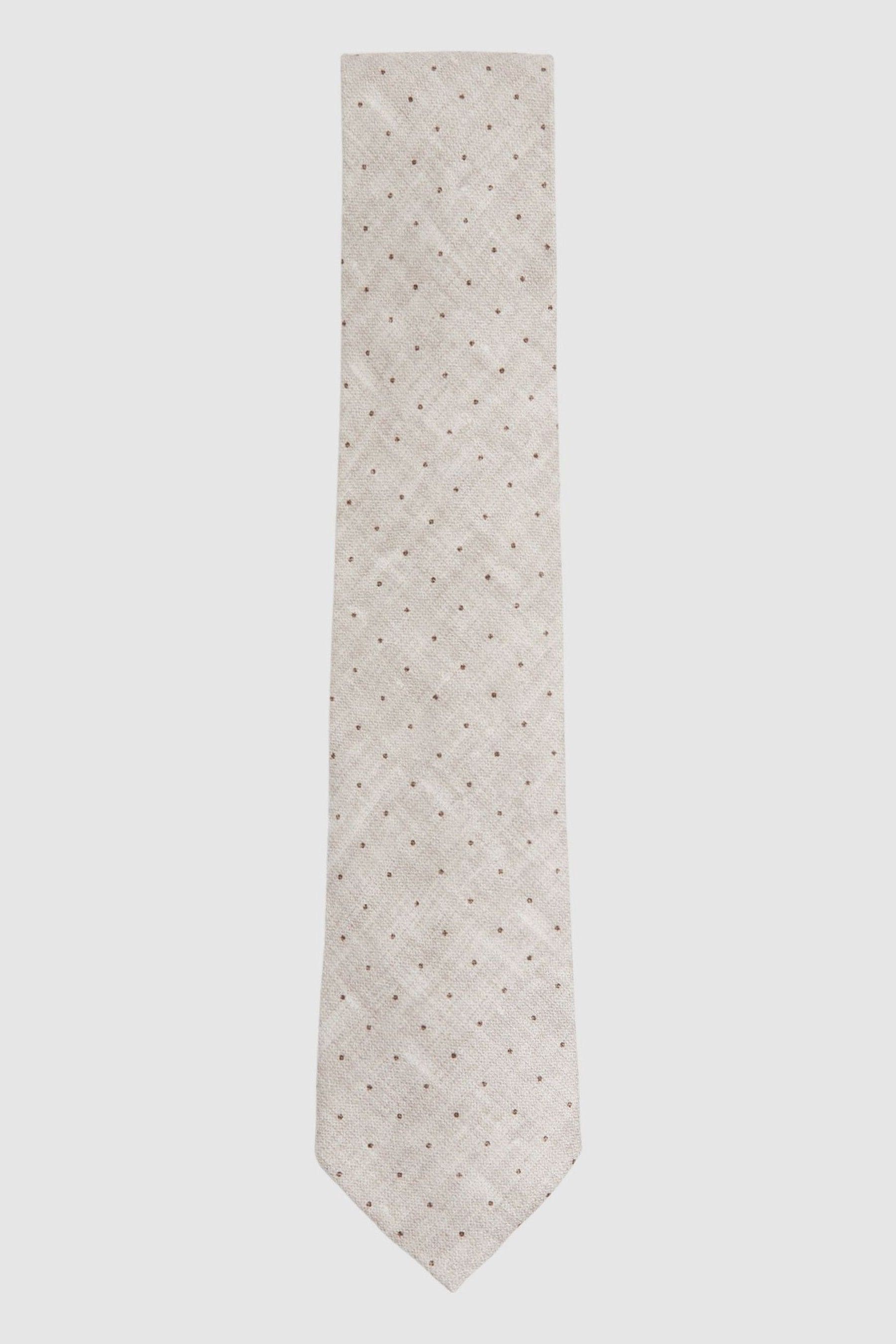Reiss Lateran - Oatmeal Melange Silk Polka Dot Tie, One