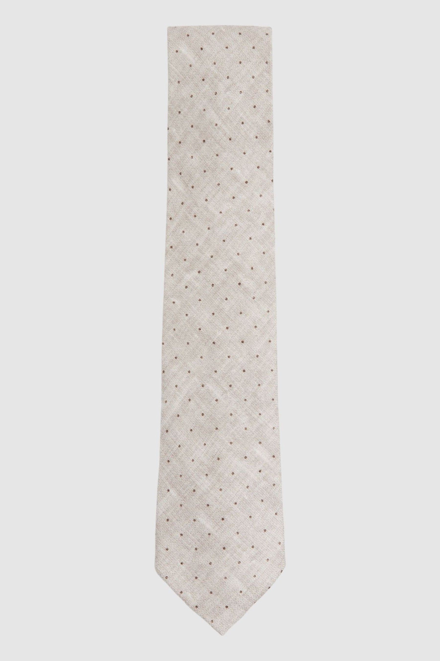 Reiss Lateran - Oatmeal Melange Silk Polka Dot Tie,