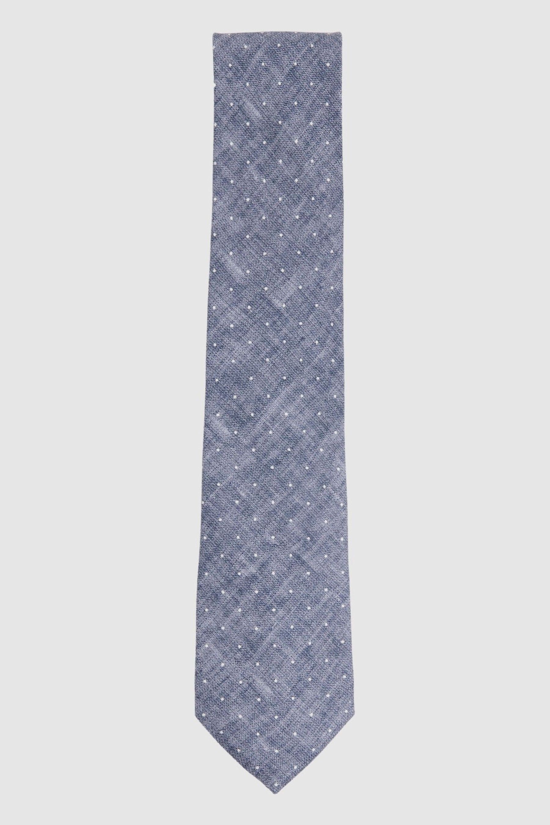 Shop Reiss Lateran - Airforce Blue Melange Silk Polka Dot Tie,